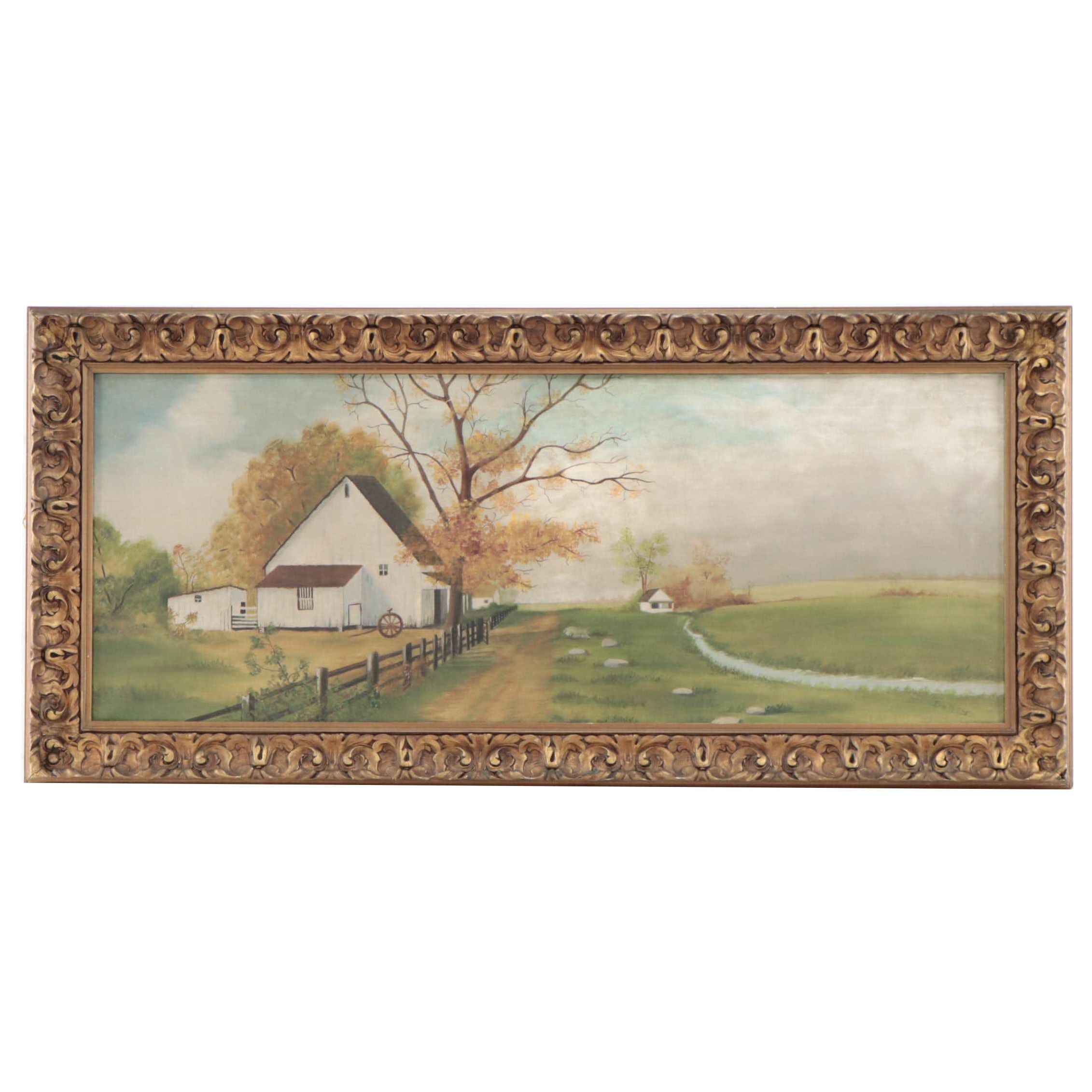 Erie M. Gingry Oil Landscape Homestead Painting, Early 20th Century