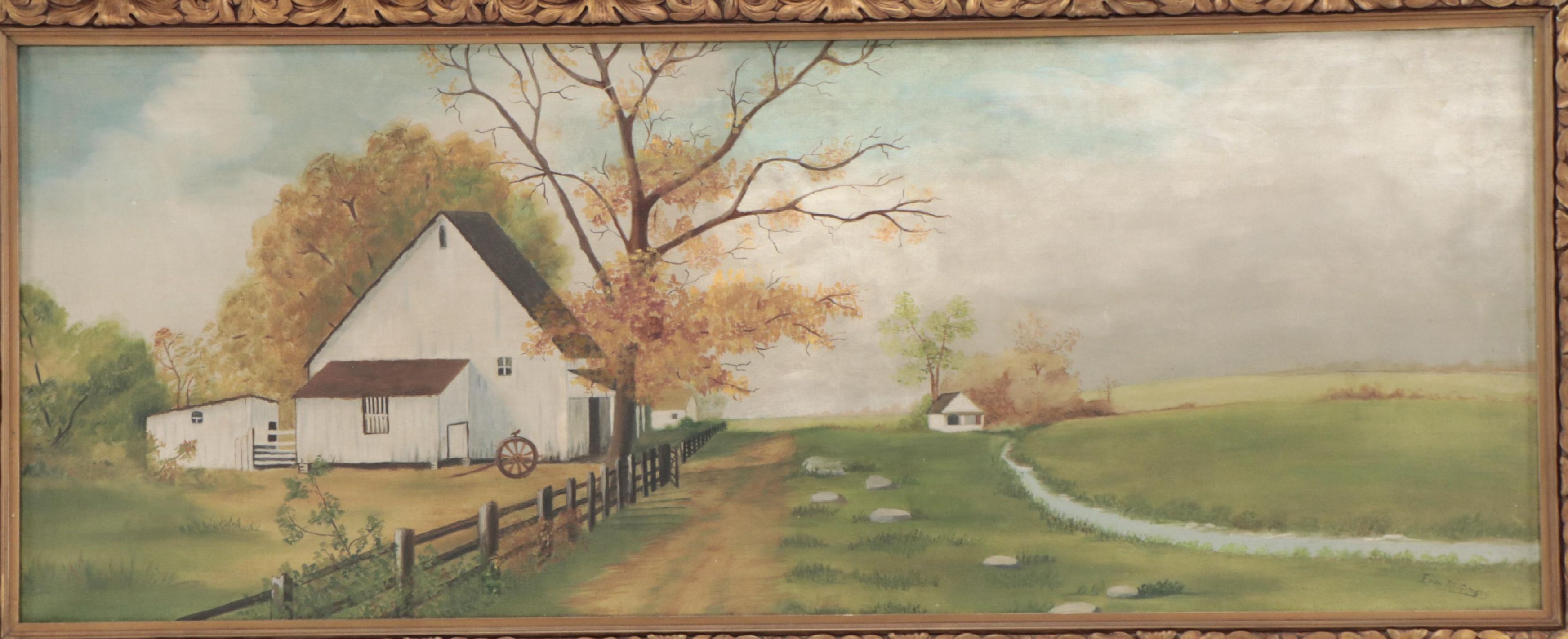 Erie M. Gingry Oil Landscape Homestead Painting, Early 20th Century