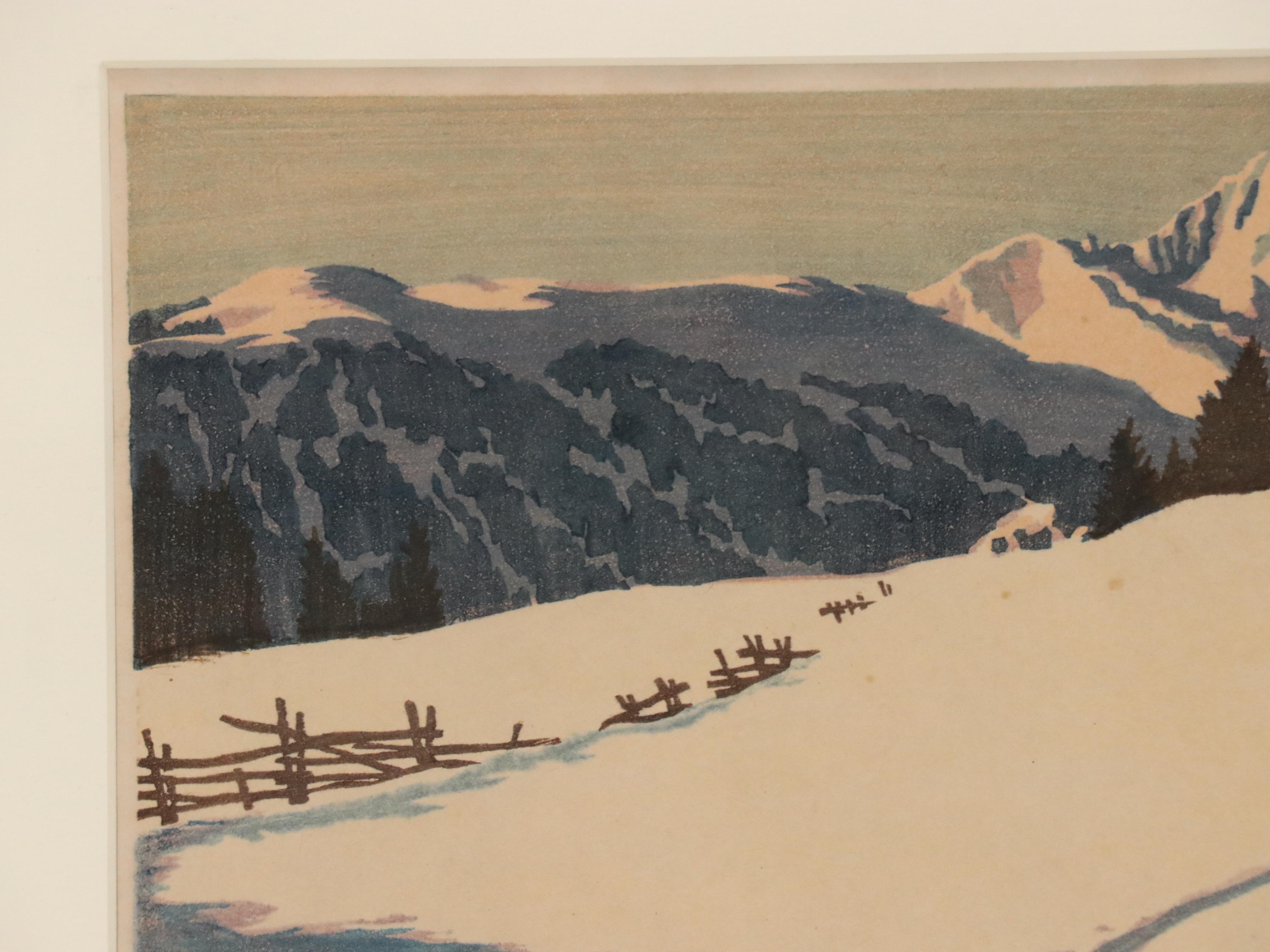 Engelbert Lap Woodcut "Winter Day," Mid-20th Century