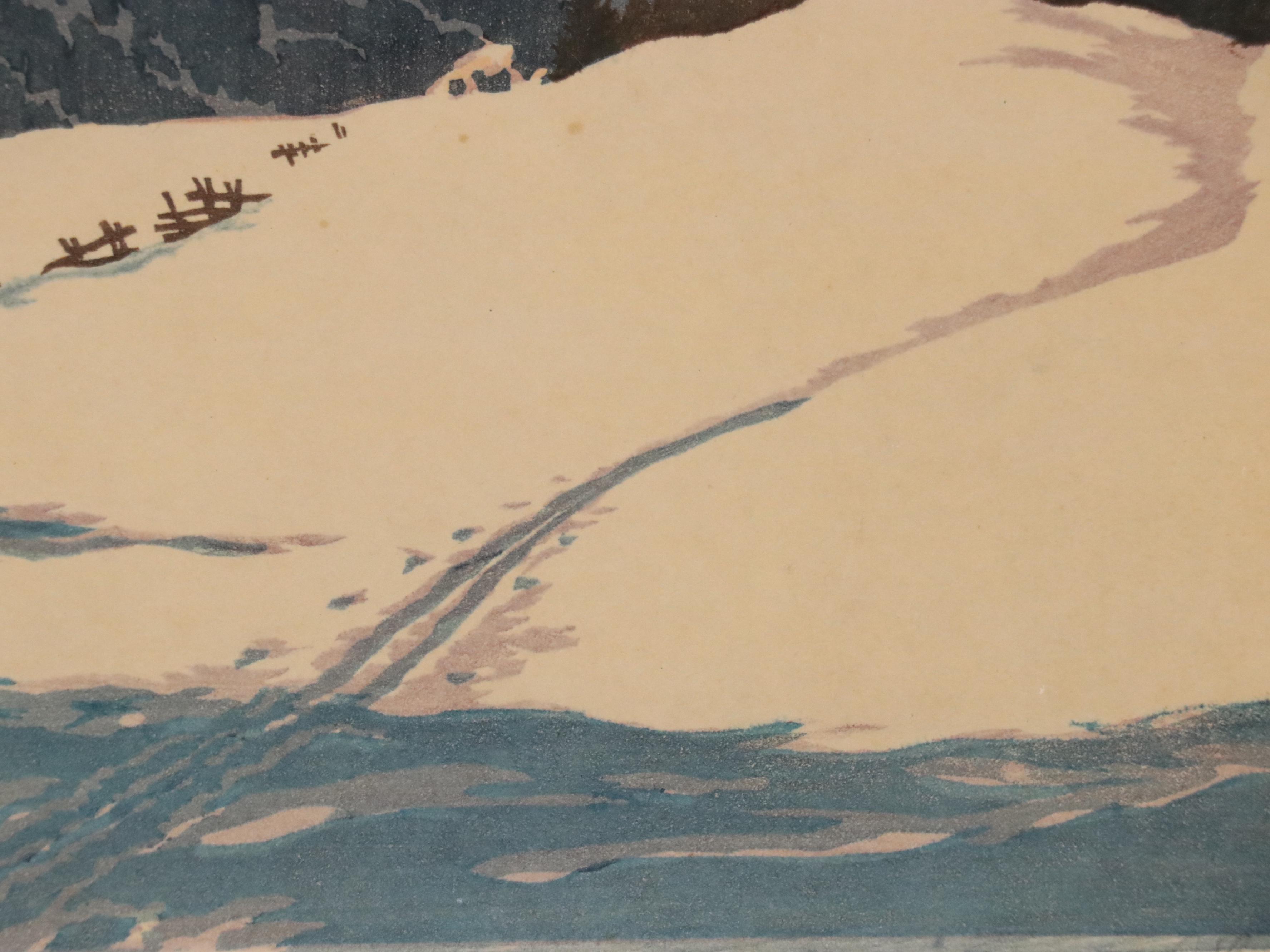 Engelbert Lap Woodcut "Winter Day," Mid-20th Century