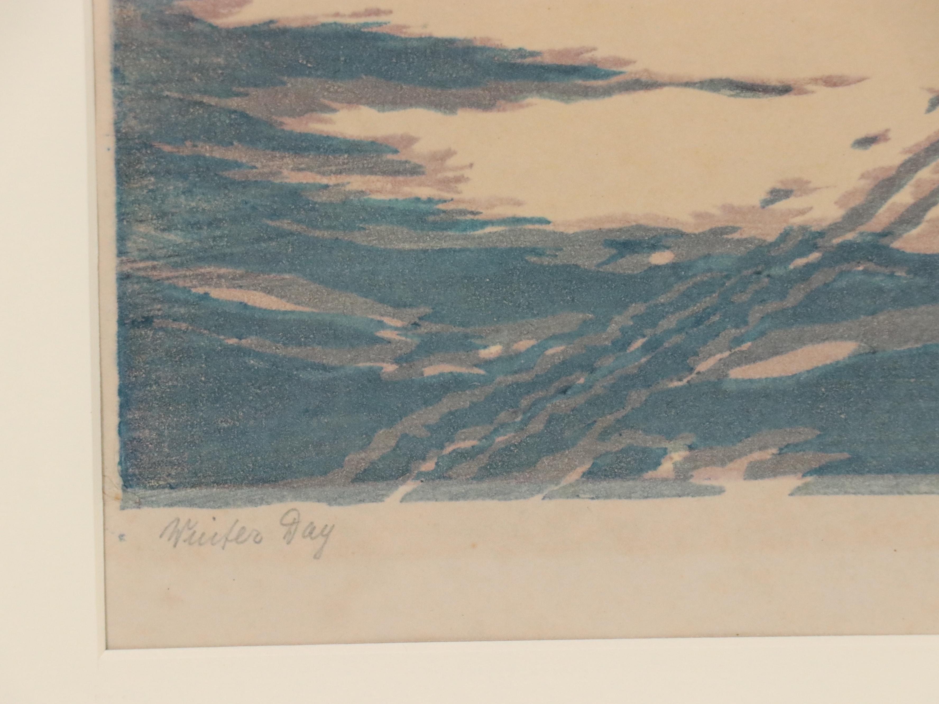 Engelbert Lap Woodcut "Winter Day," Mid-20th Century