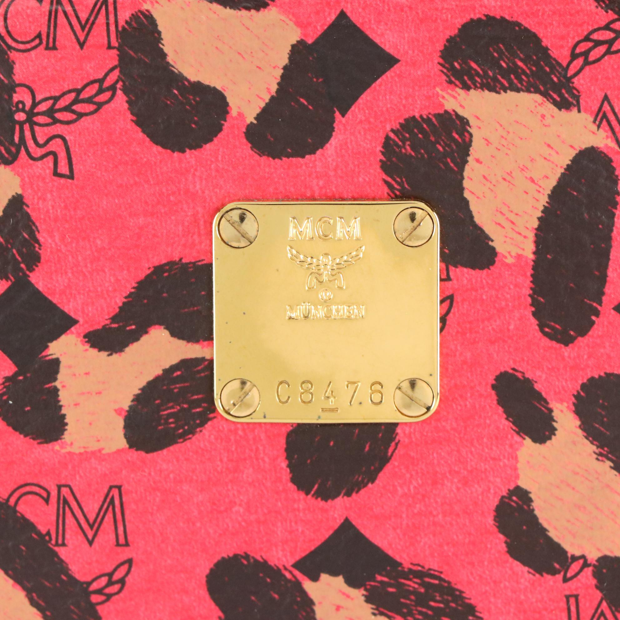 MCM Pink Visetos Leopard Print Leather Backpack