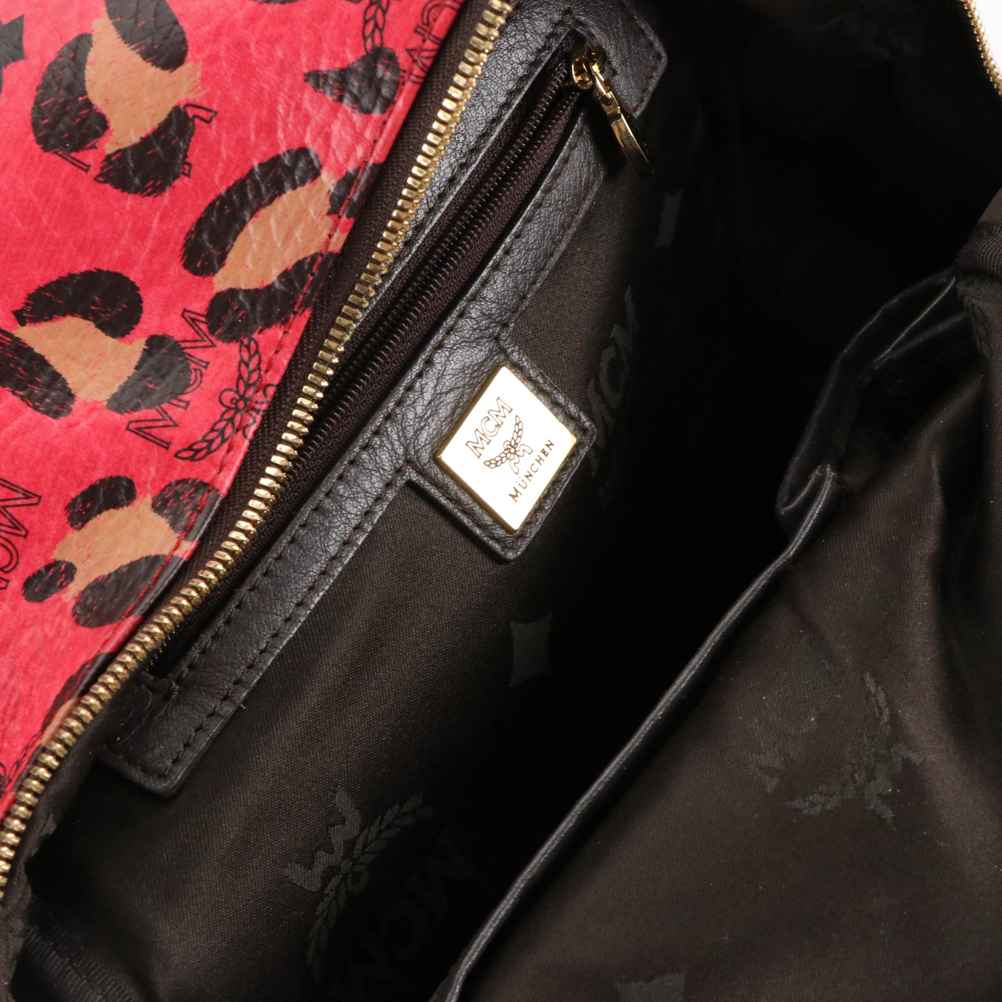 MCM Pink Visetos Leopard Print Leather Backpack