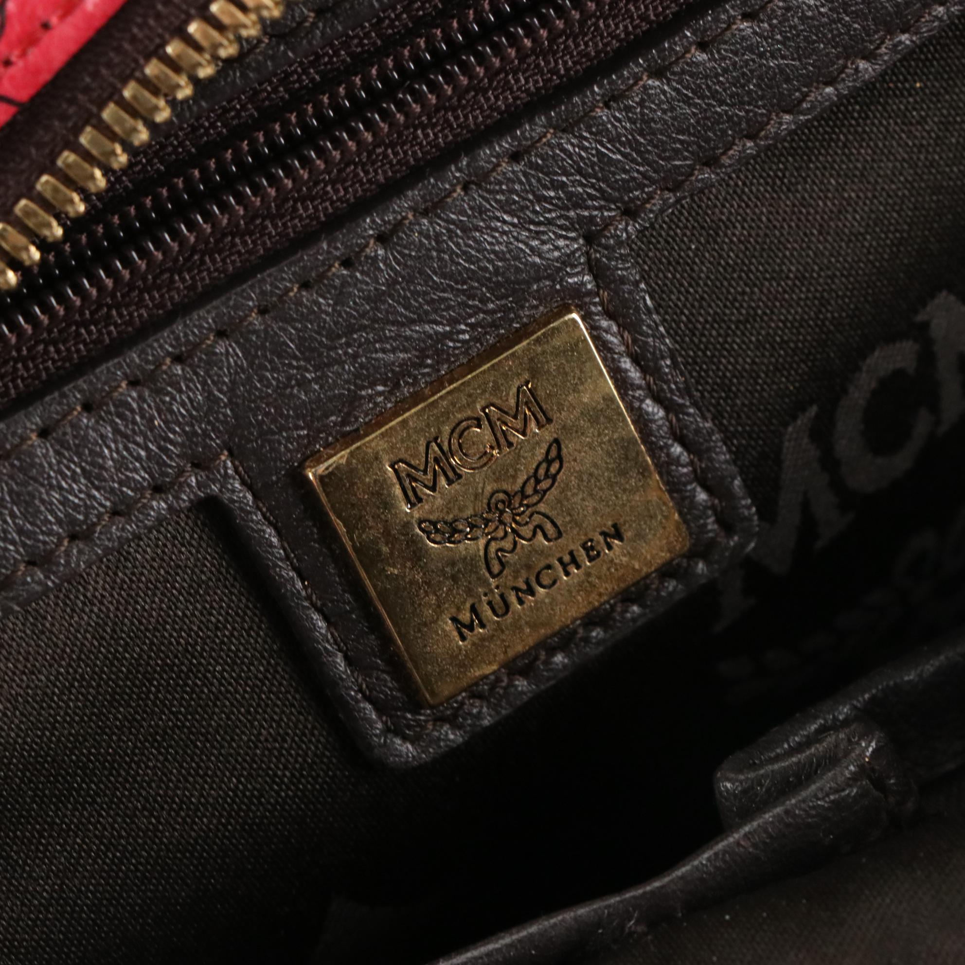 MCM Pink Visetos Leopard Print Leather Backpack