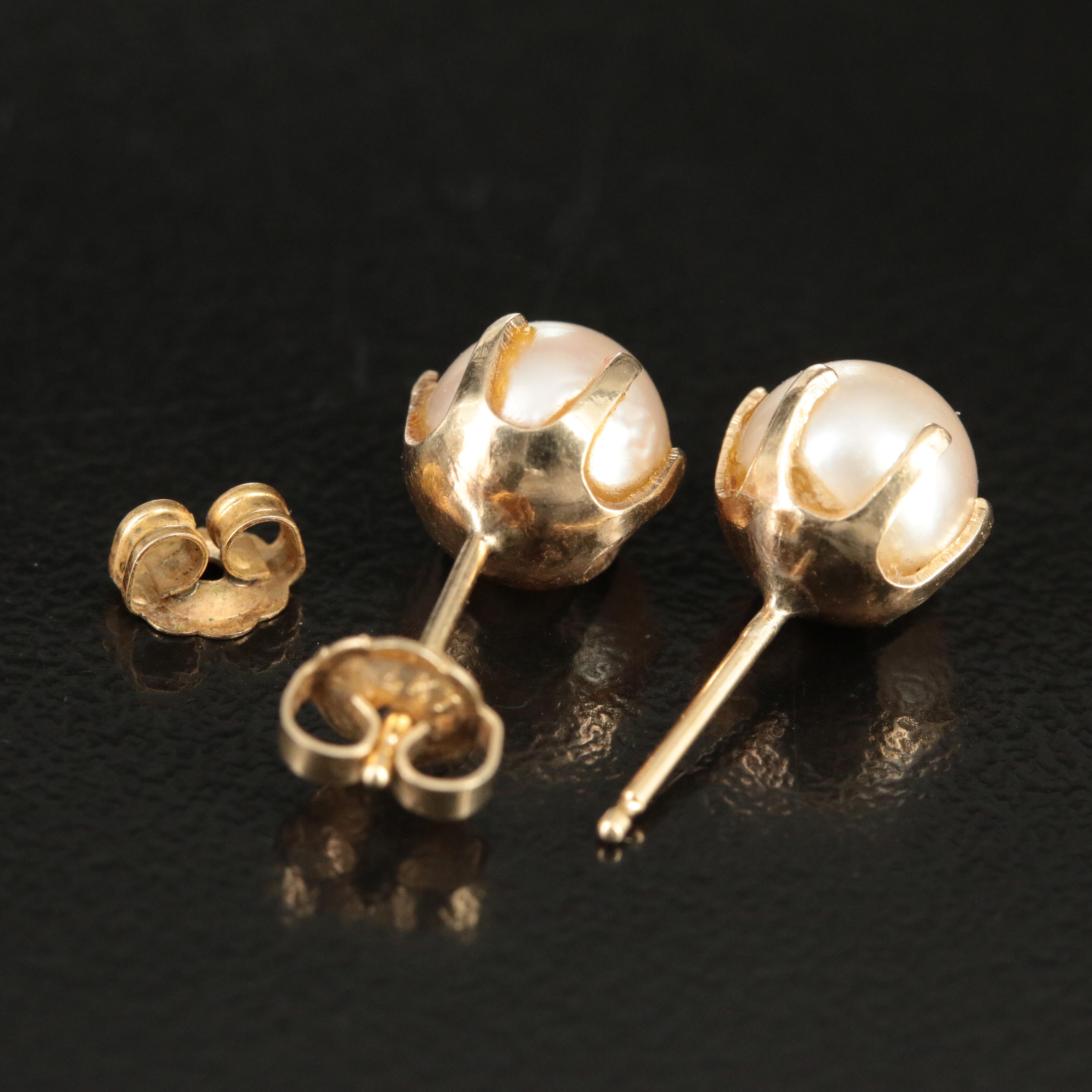 14K Pearl Stud Earrings