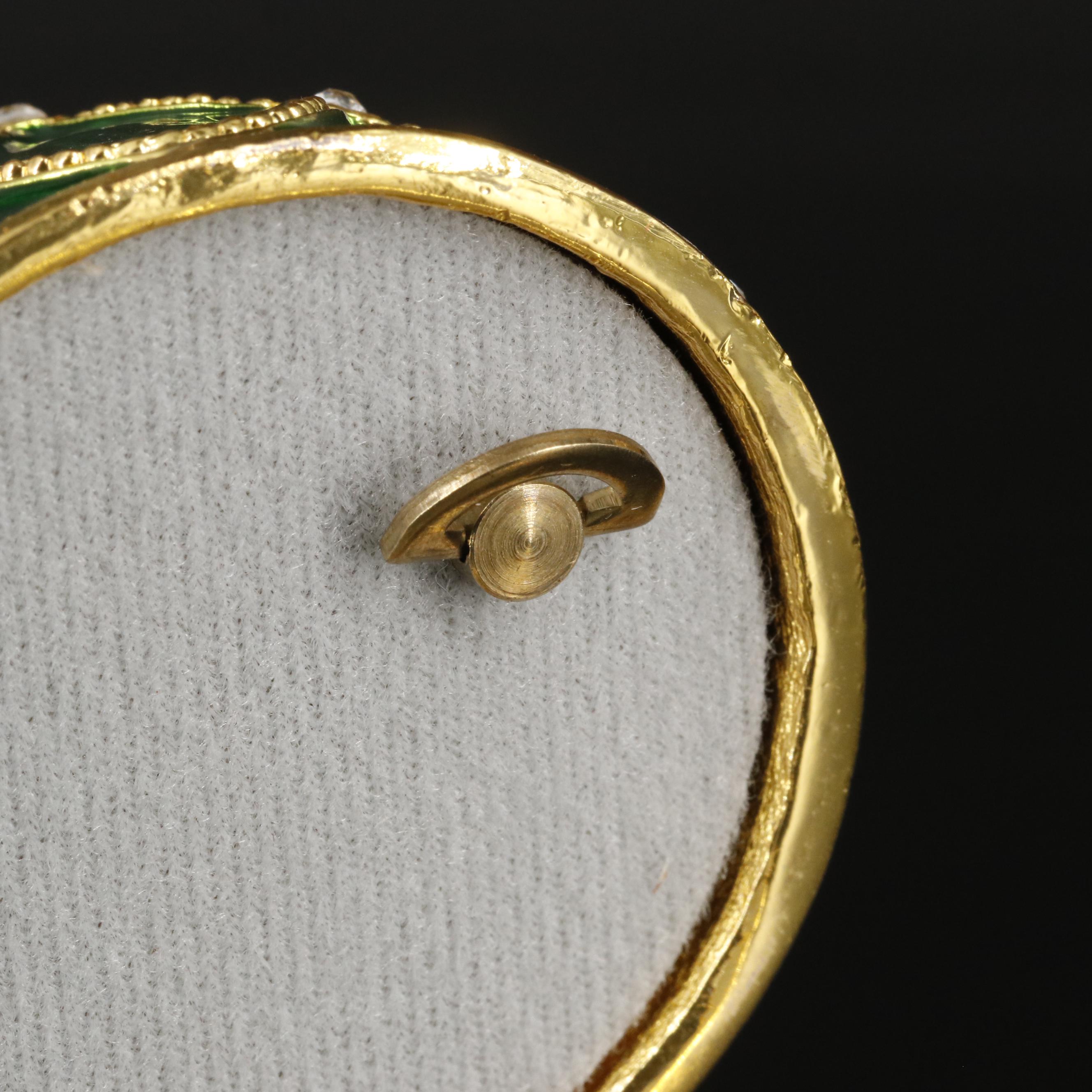 Bejeweled Crystal and Green Enamel Egg Musical Jewelry Trinket with Box