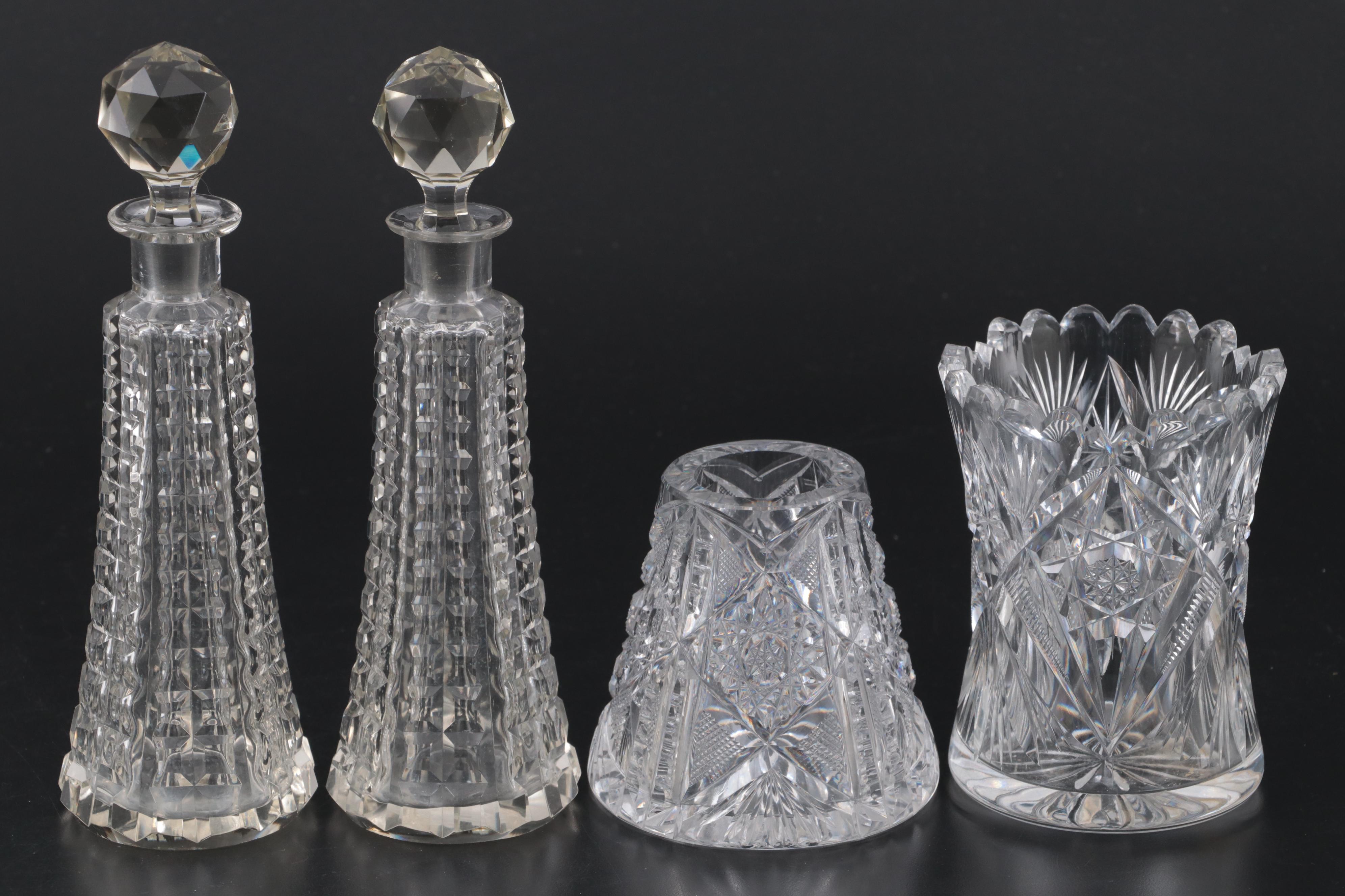 American Brilliant Style Cut Glass Spooner with Other Tableware