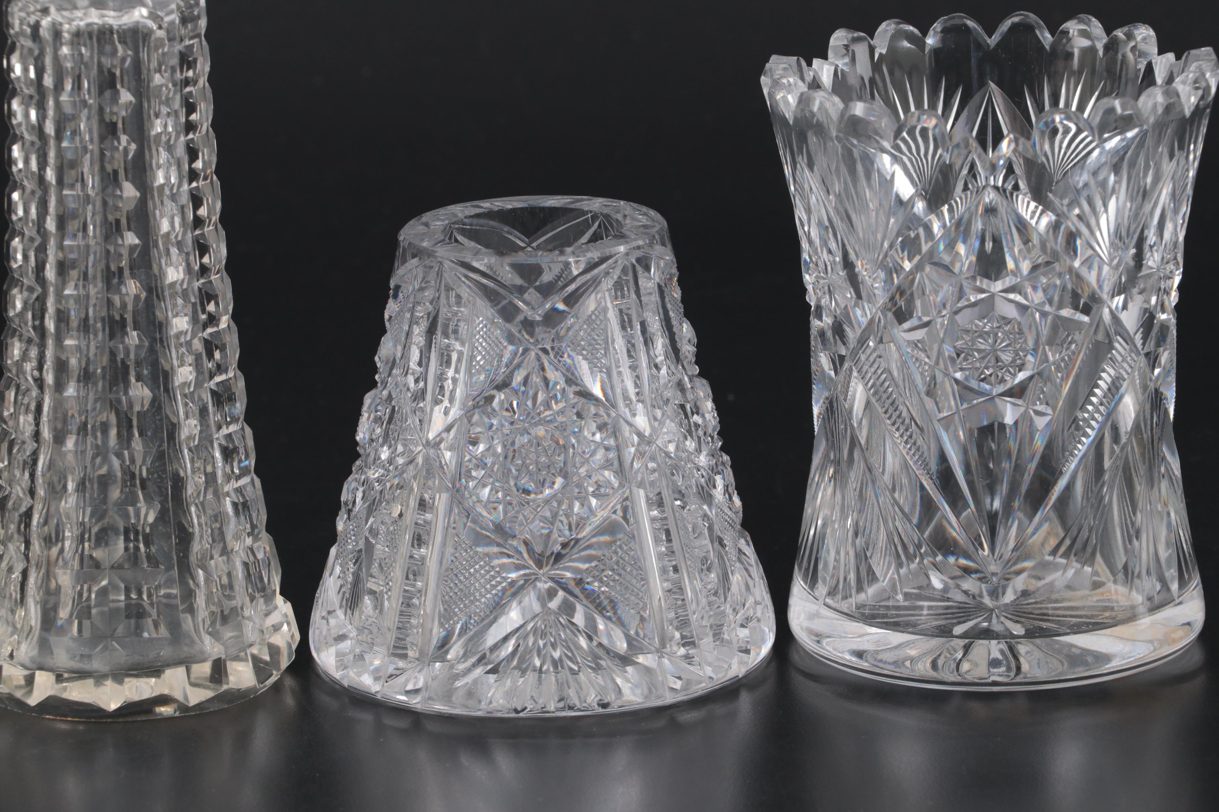 American Brilliant Style Cut Glass Spooner with Other Tableware