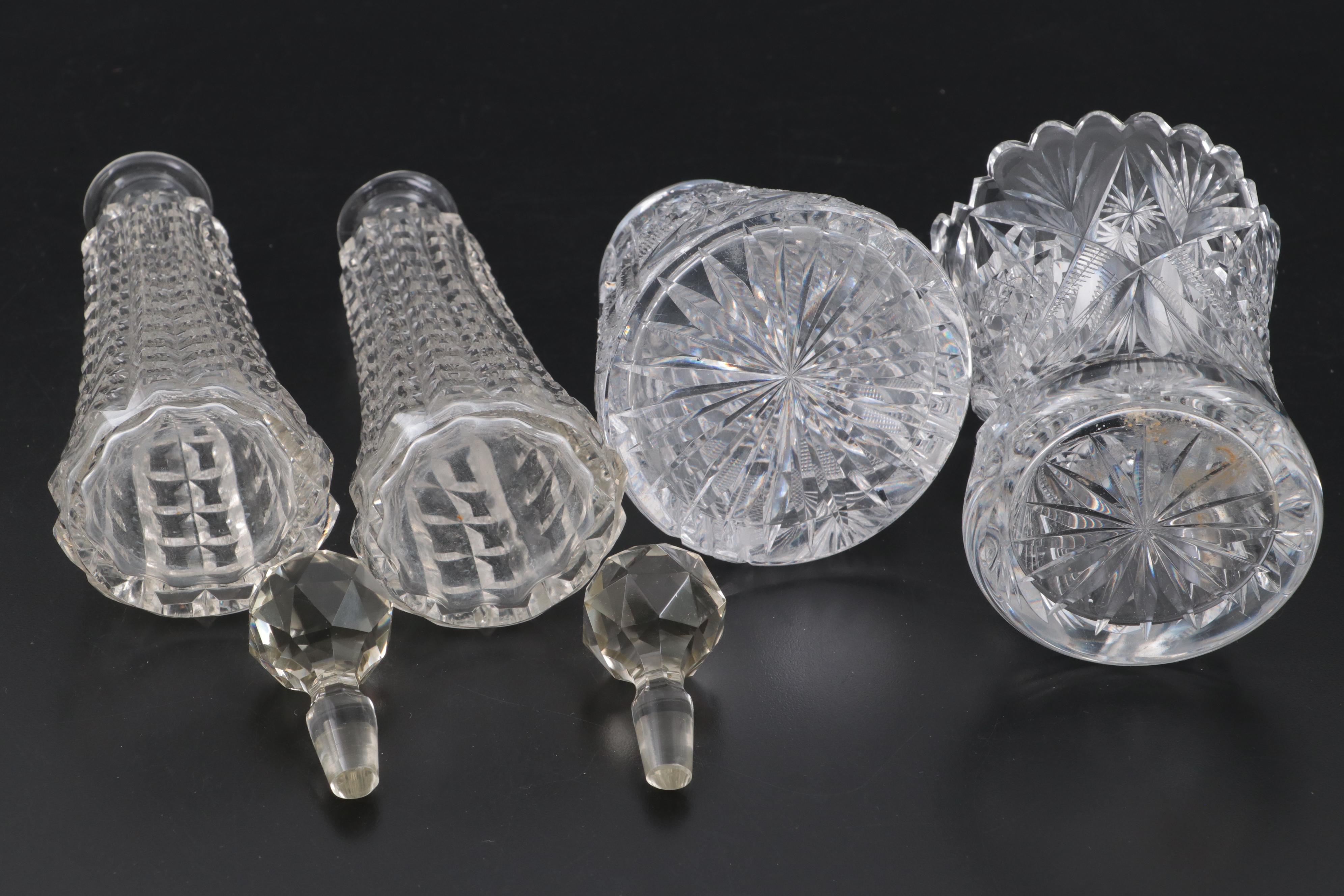 American Brilliant Style Cut Glass Spooner with Other Tableware