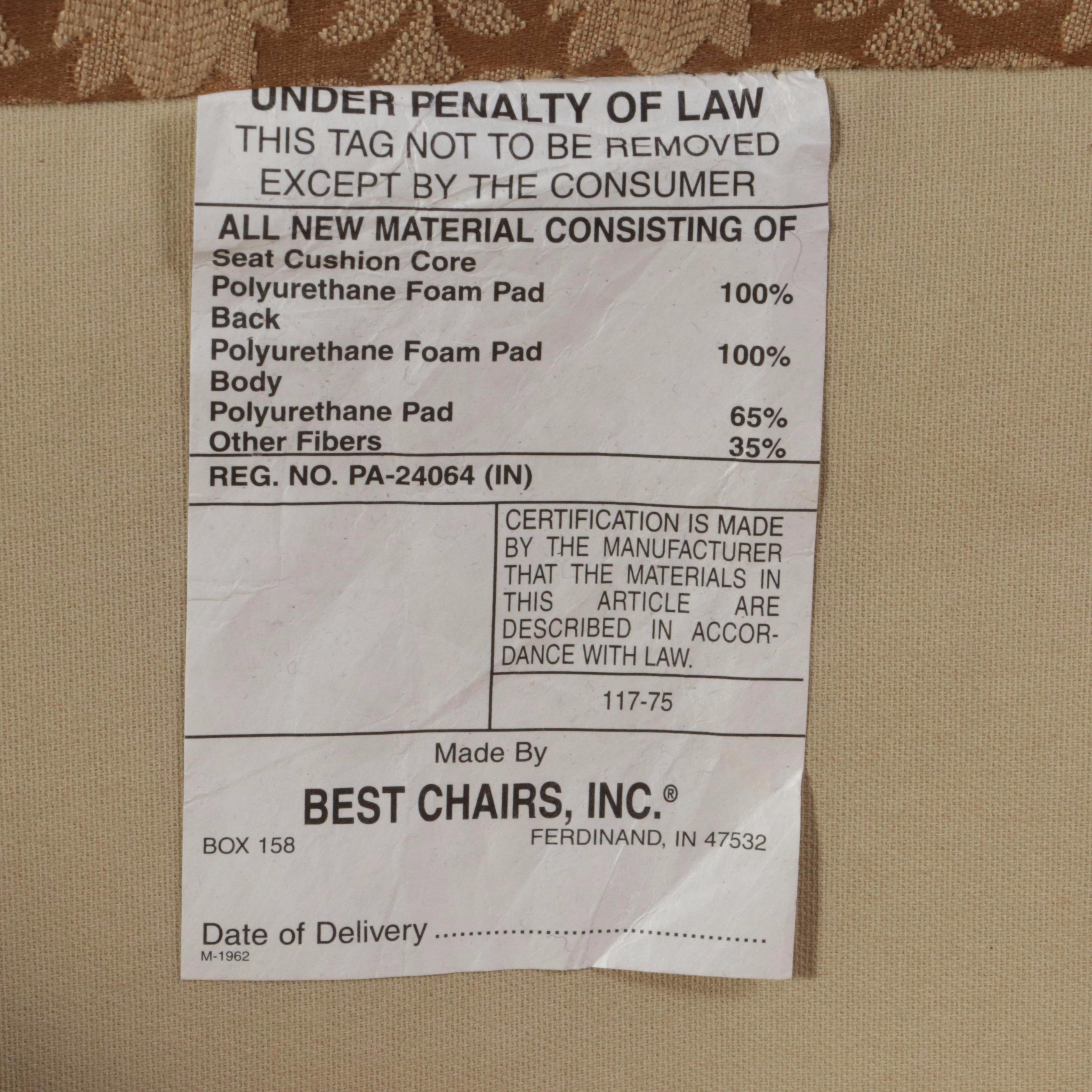 Best Chairs Inc. Queen Anne Style CustomUpholstered Wingback Armchair