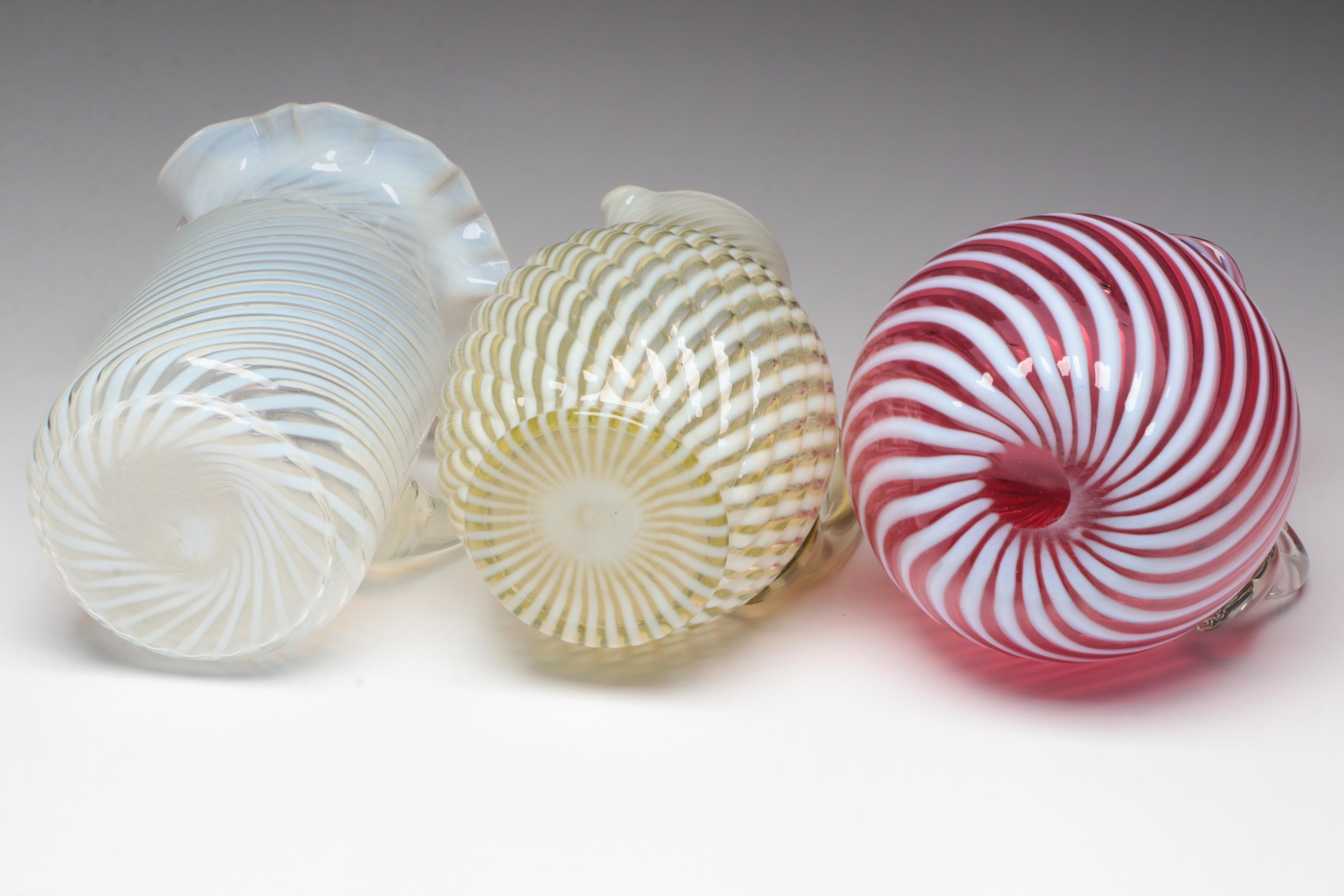White Swirl Opalescent Glass Pitchers with Bowl