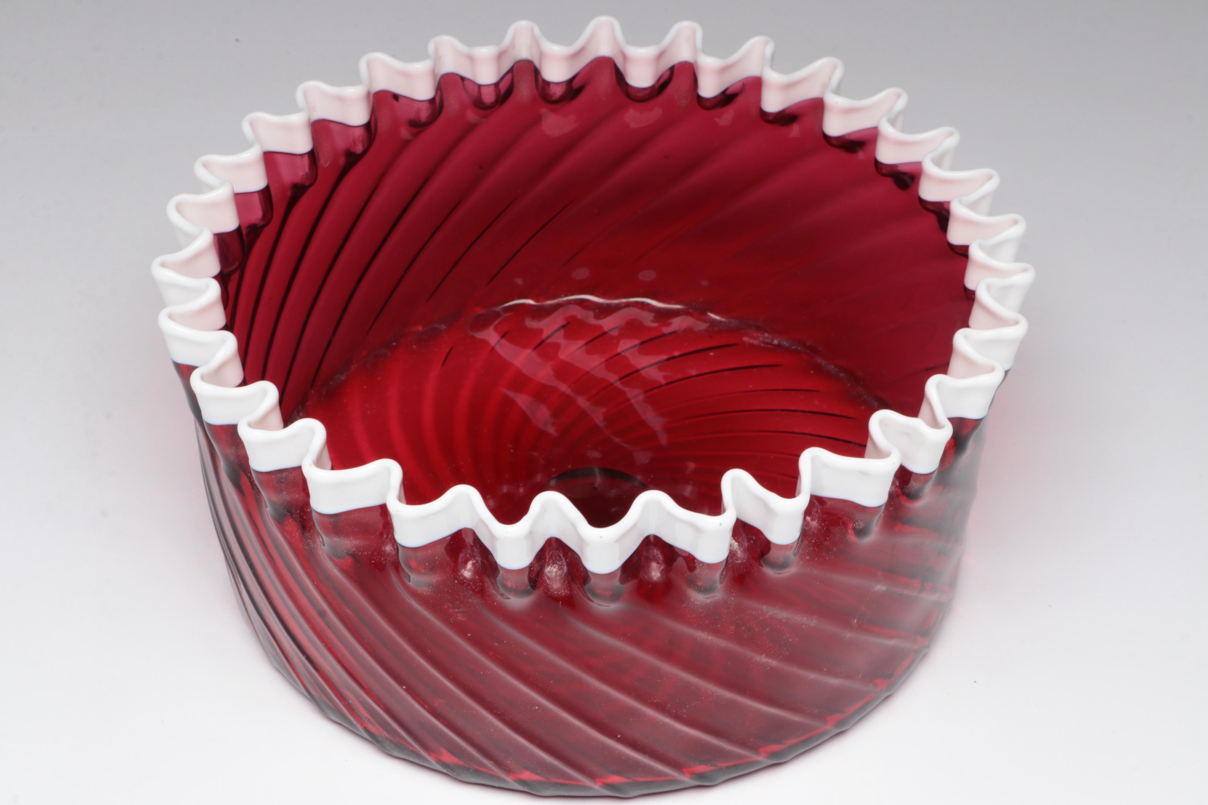 White Swirl Opalescent Glass Pitchers with Bowl