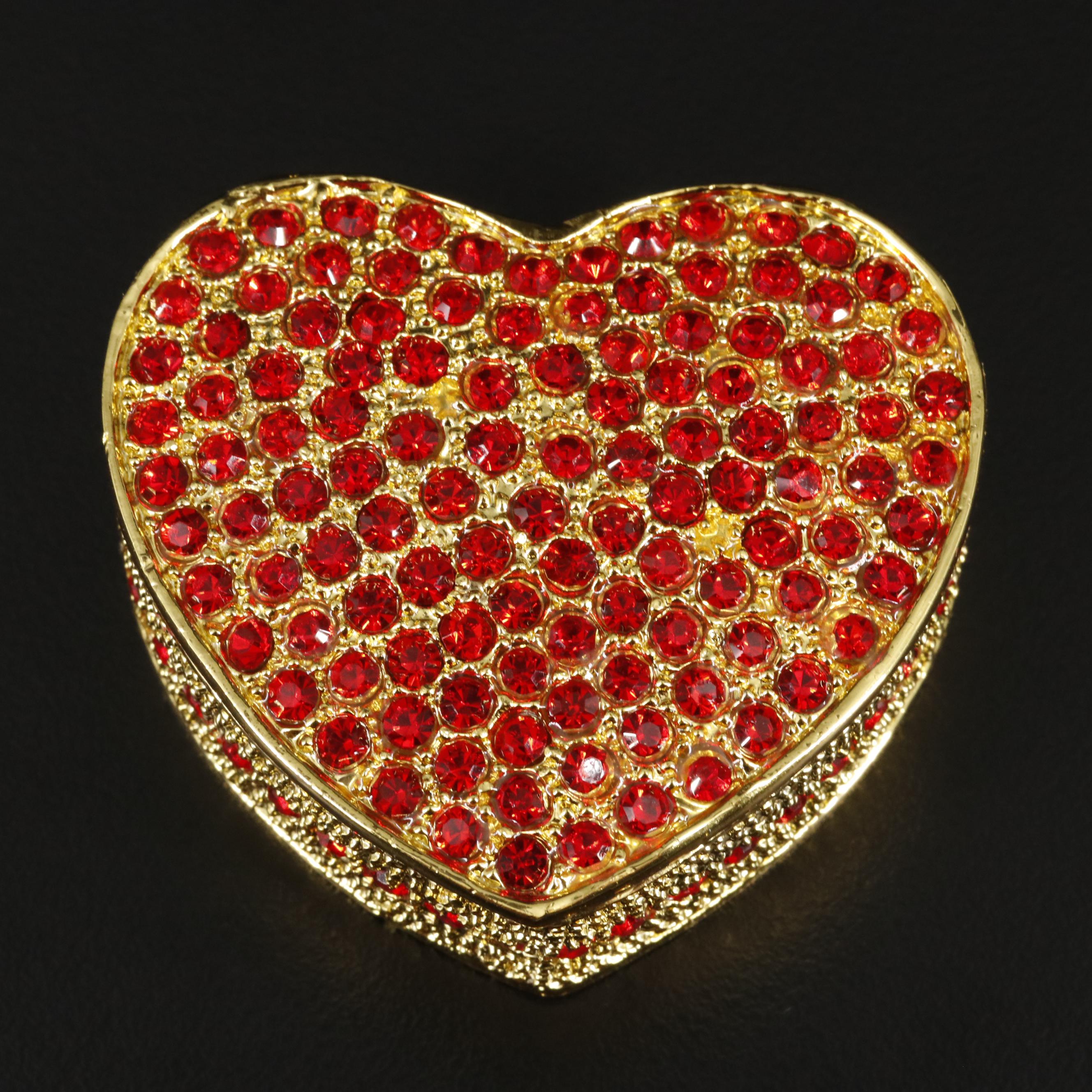 Red Crystal and Gold Metallic Heart Shaped Trinket with Box