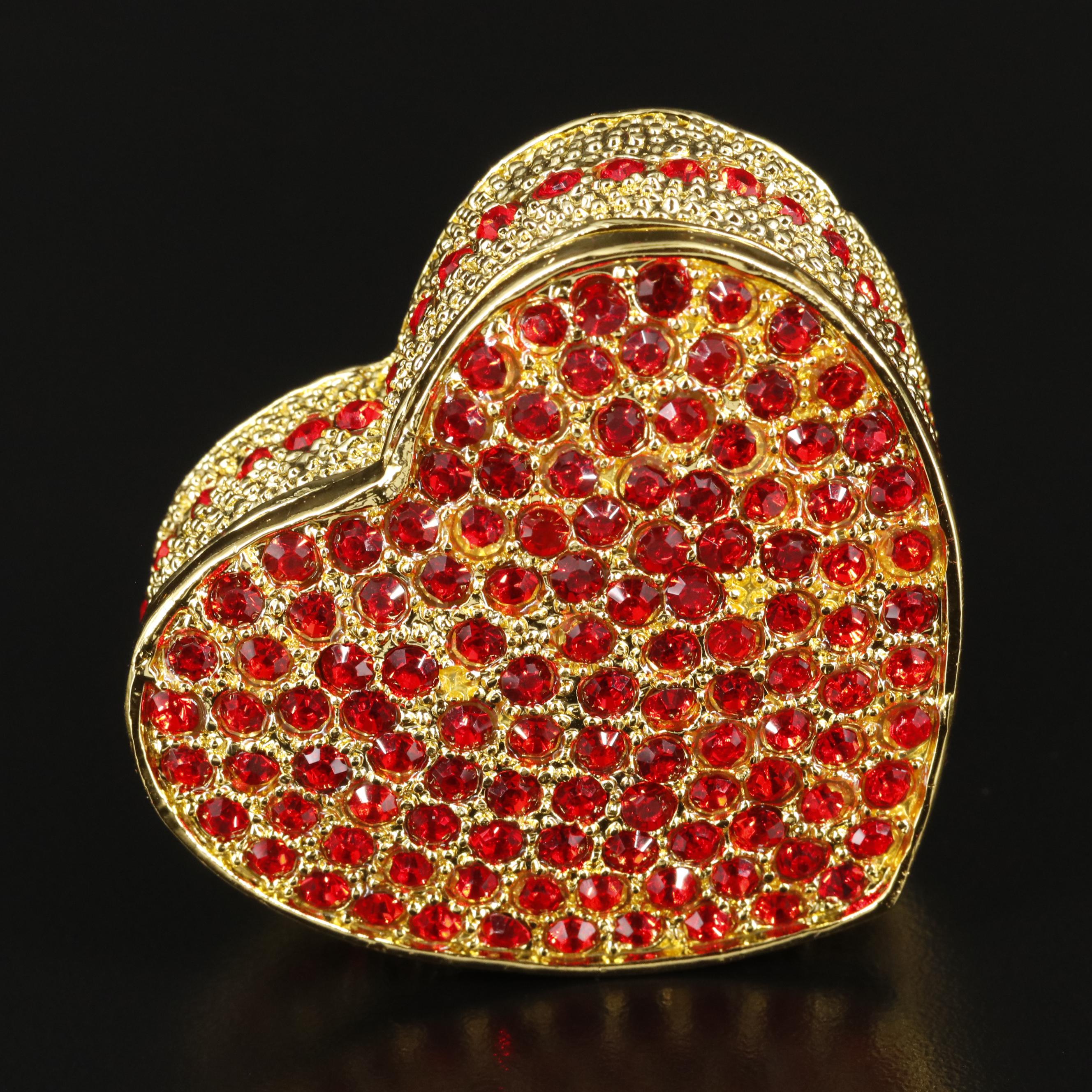 Red Crystal and Gold Metallic Heart Shaped Trinket with Box