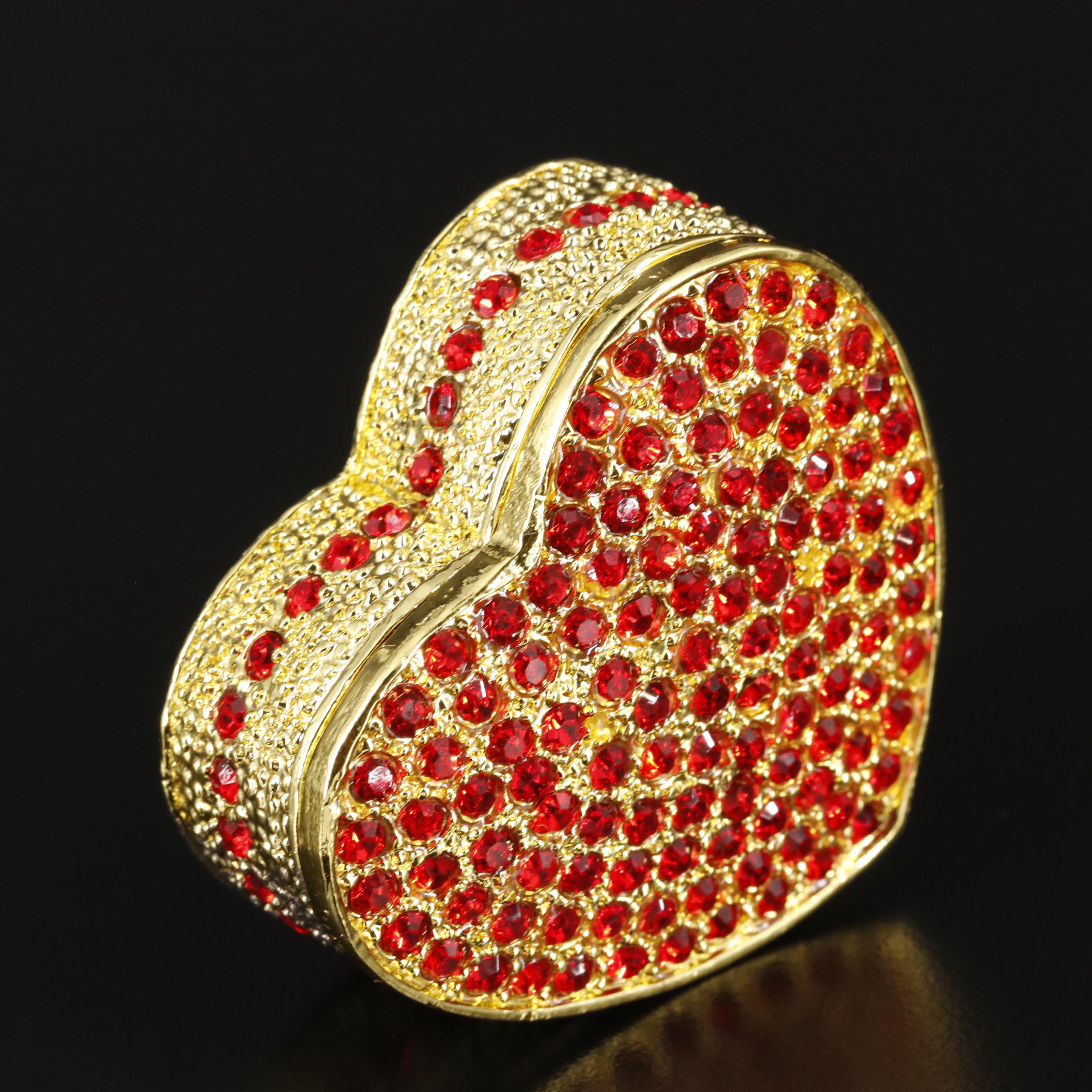 Red Crystal and Gold Metallic Heart Shaped Trinket with Box