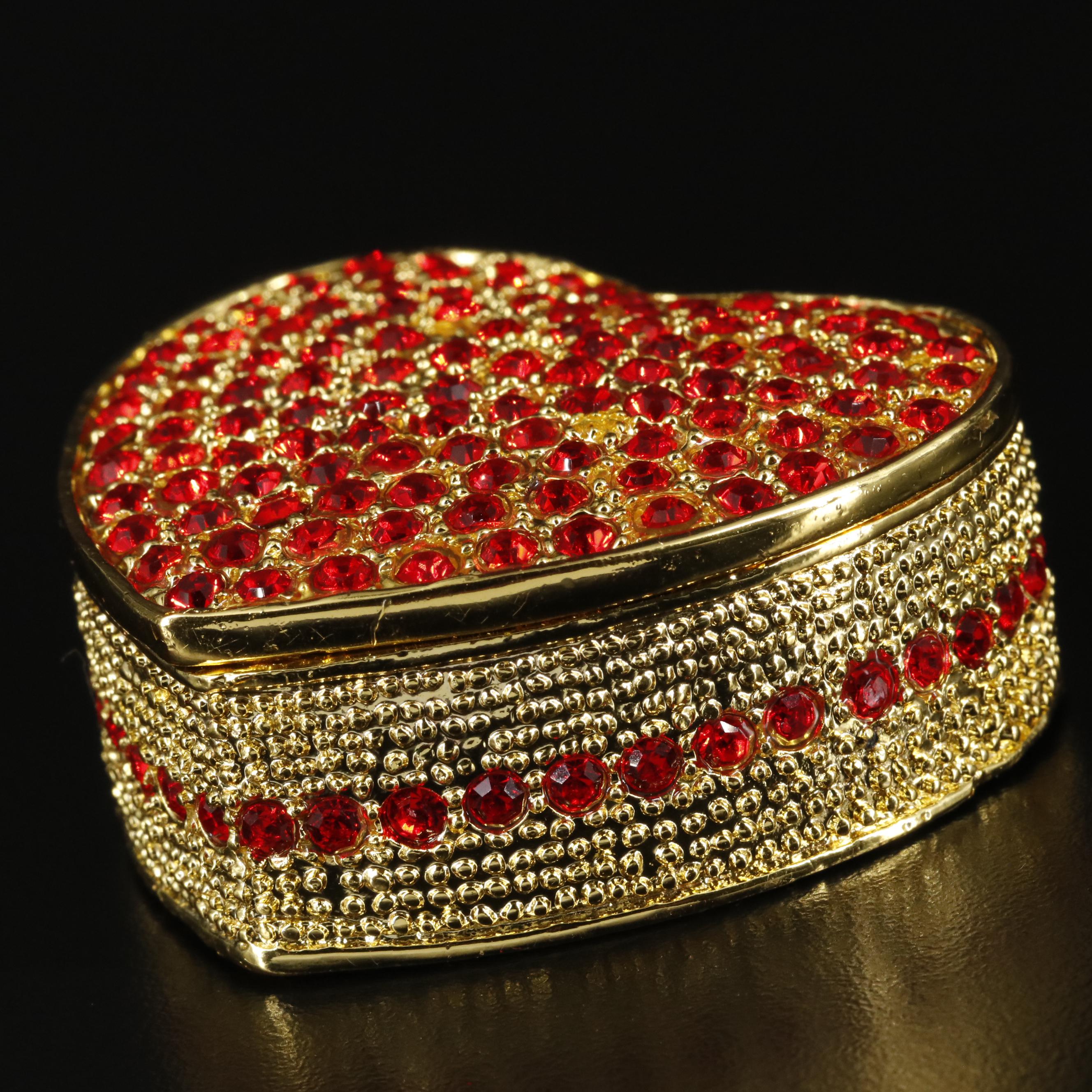 Red Crystal and Gold Metallic Heart Shaped Trinket with Box