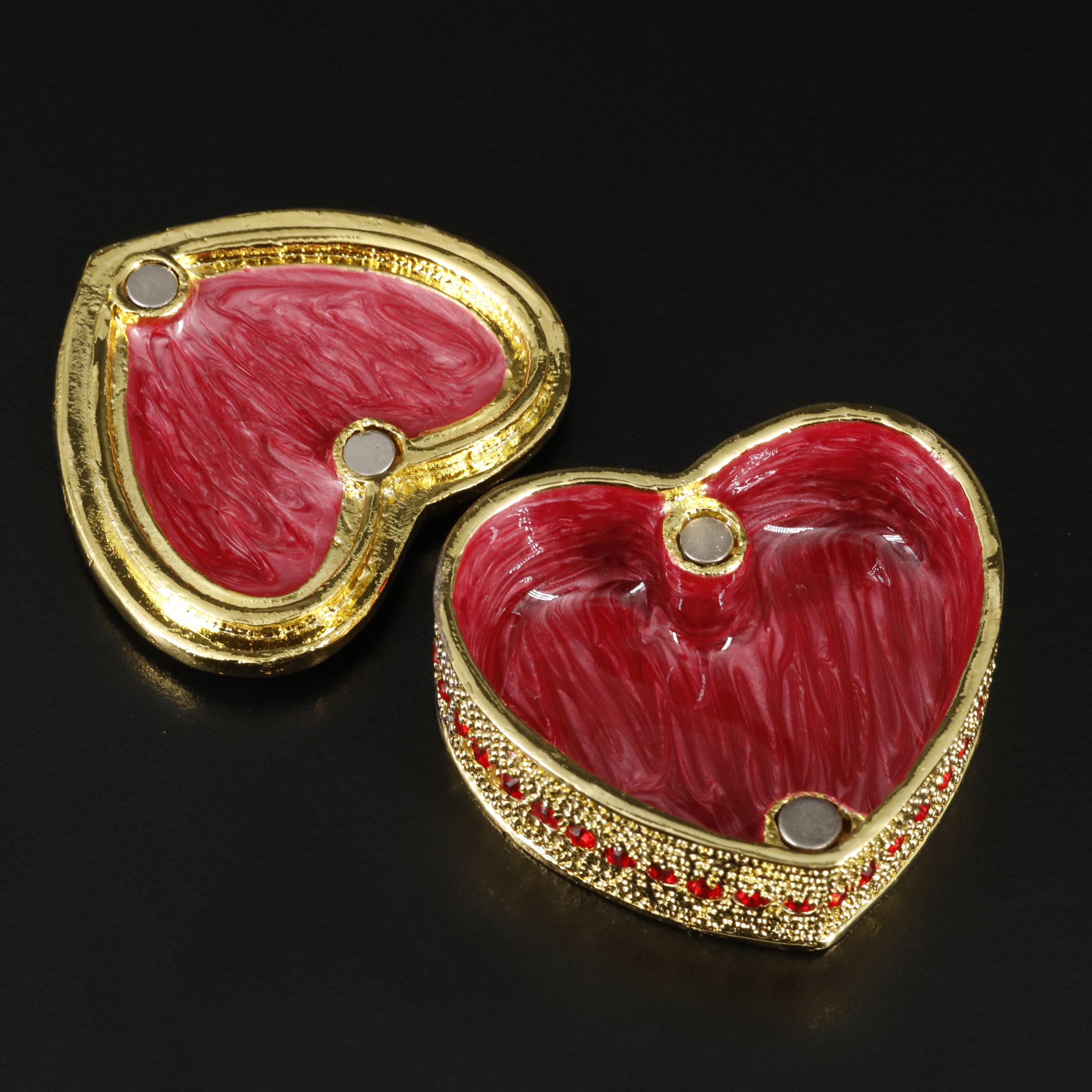 Red Crystal and Gold Metallic Heart Shaped Trinket with Box