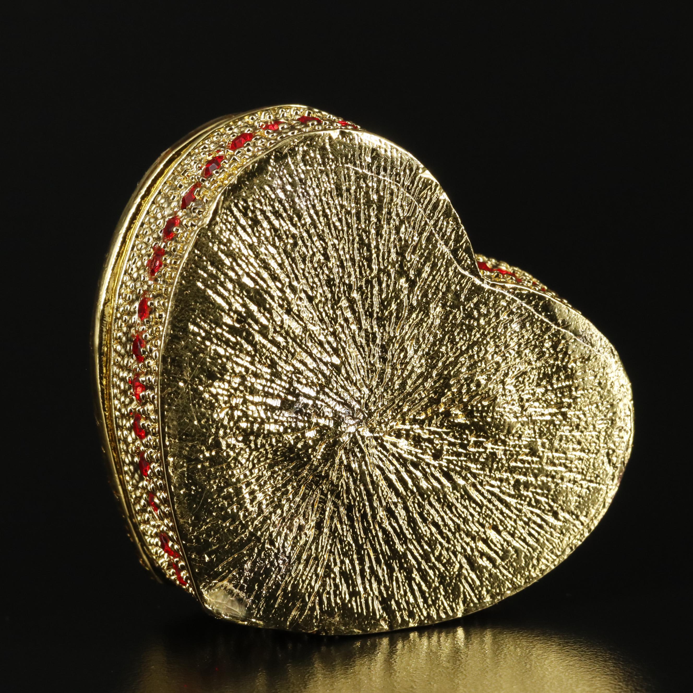 Red Crystal and Gold Metallic Heart Shaped Trinket with Box