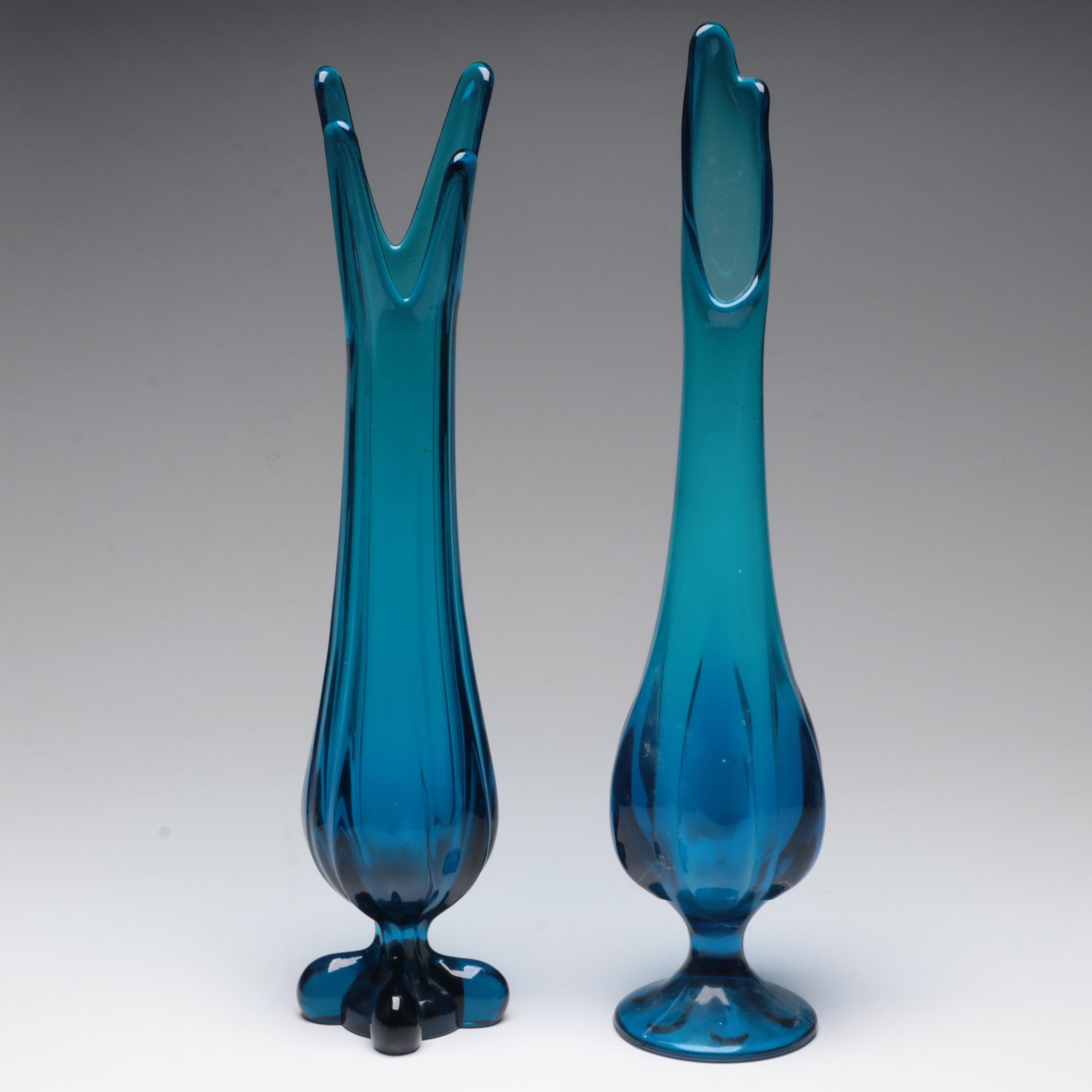 Viking Bluenique Four Petal and Other Swung Glass Vase