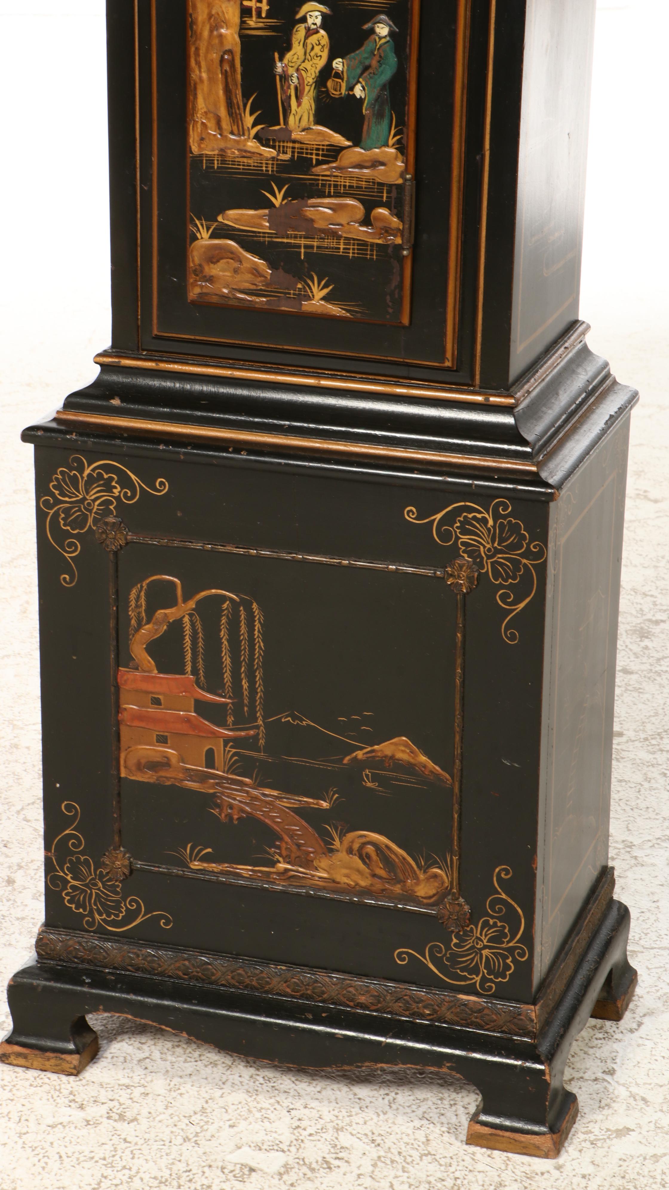 Chinoiserie Hand-Painted Queen Anne Style Longcase Clock