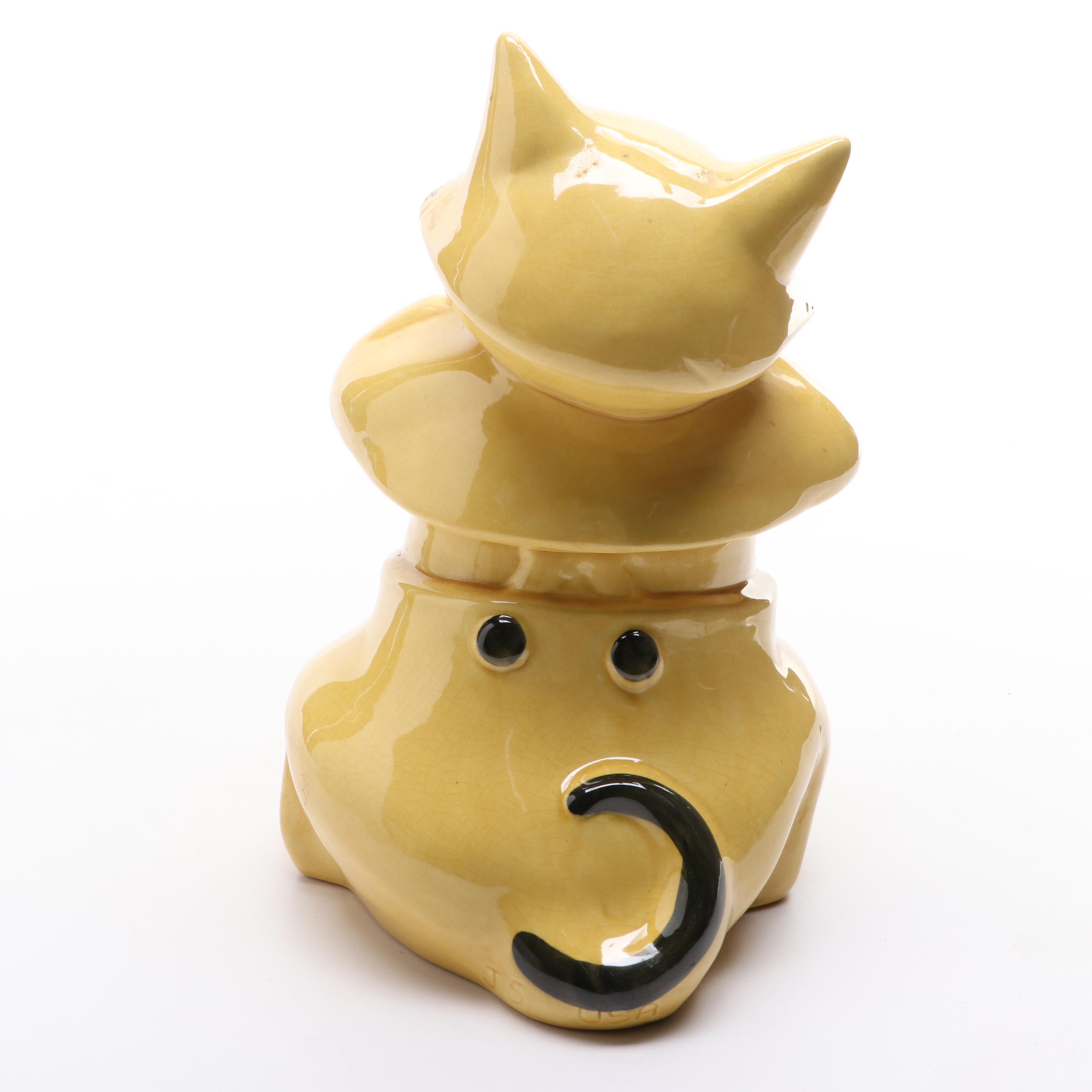 Ceramic Dapper Cat Shaped Cookie Jar, Mid-20th Century