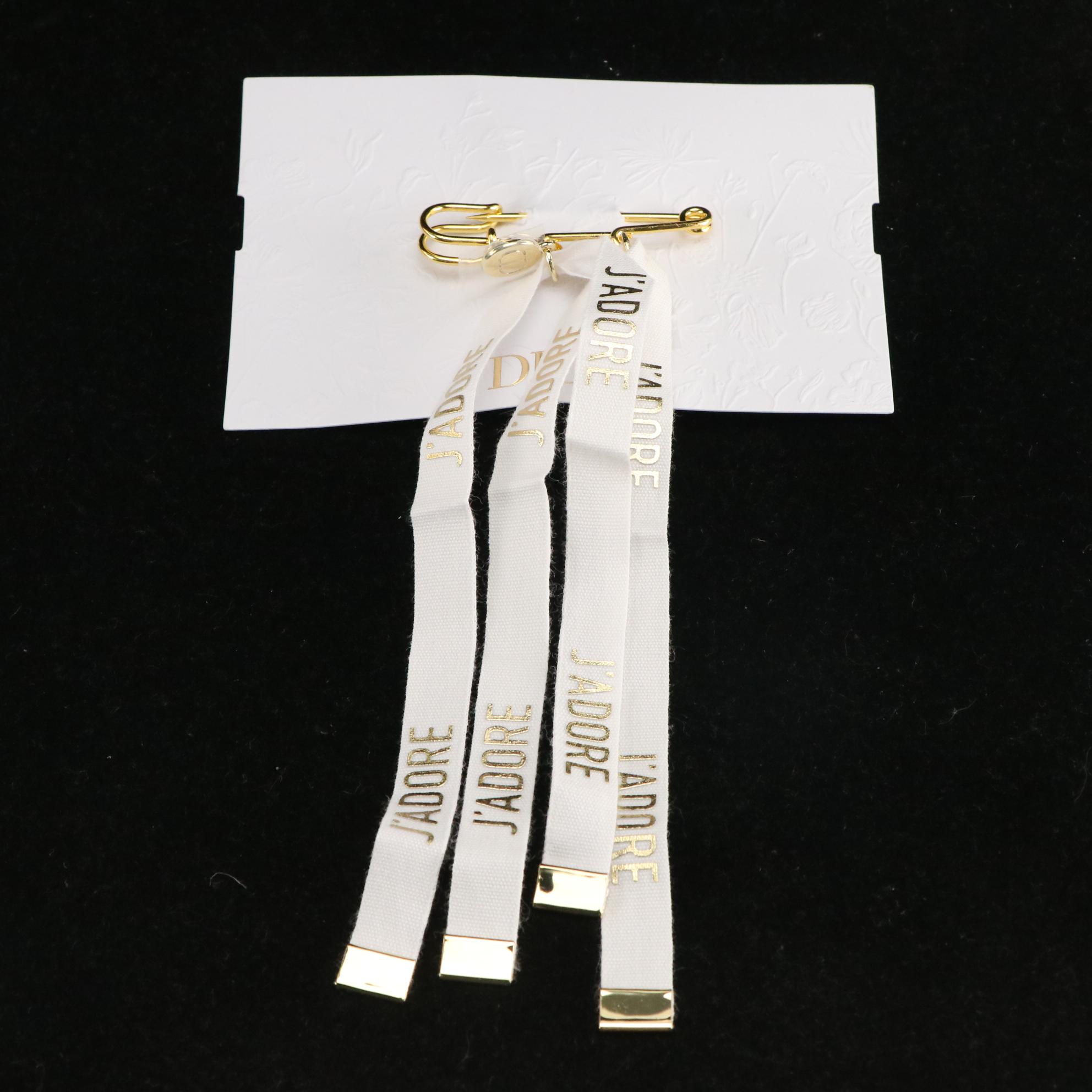 Christian Dior Ribbon and Logo Medallion Charm Safety Pin Brooch Accessories