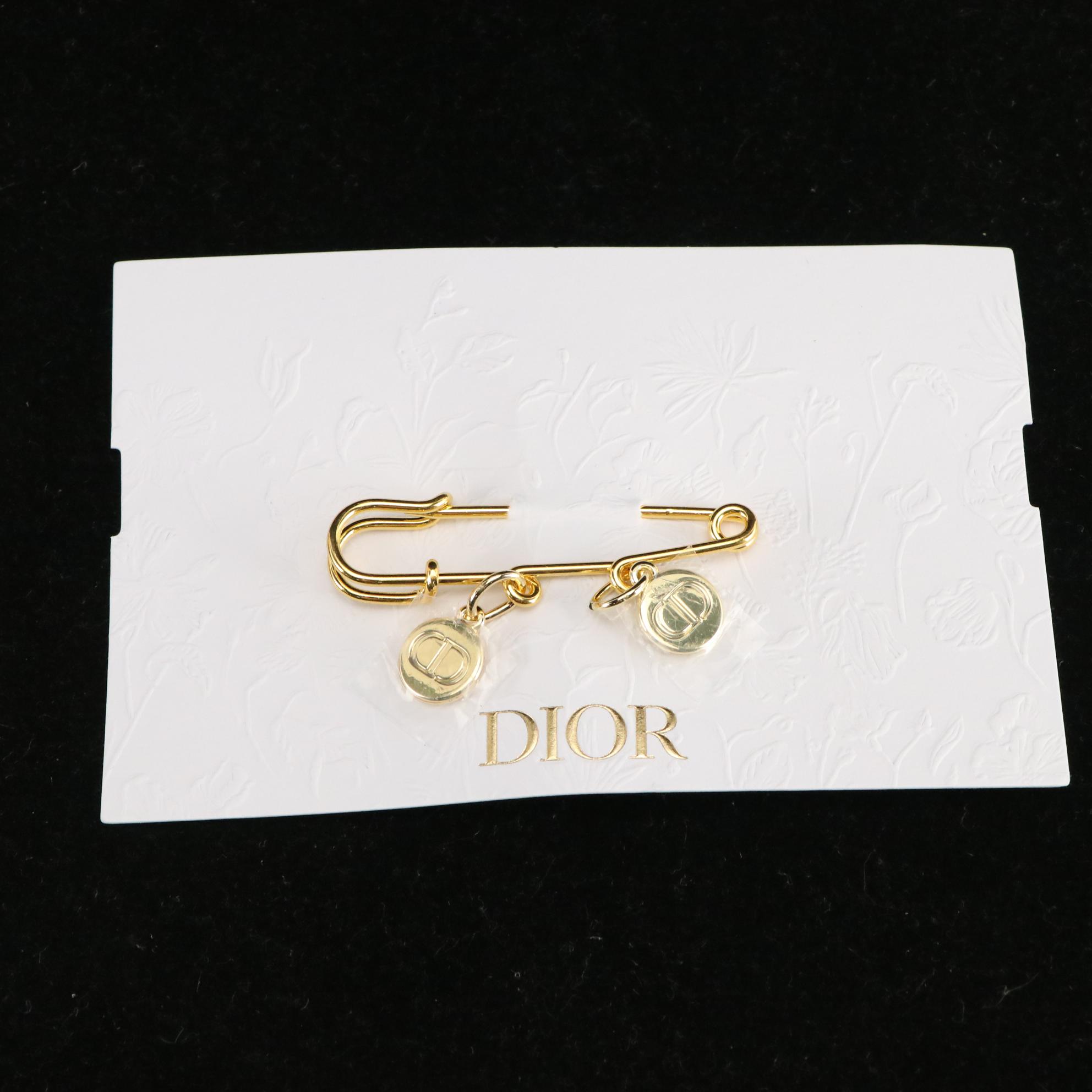 Christian Dior Ribbon and Logo Medallion Charm Safety Pin Brooch Accessories