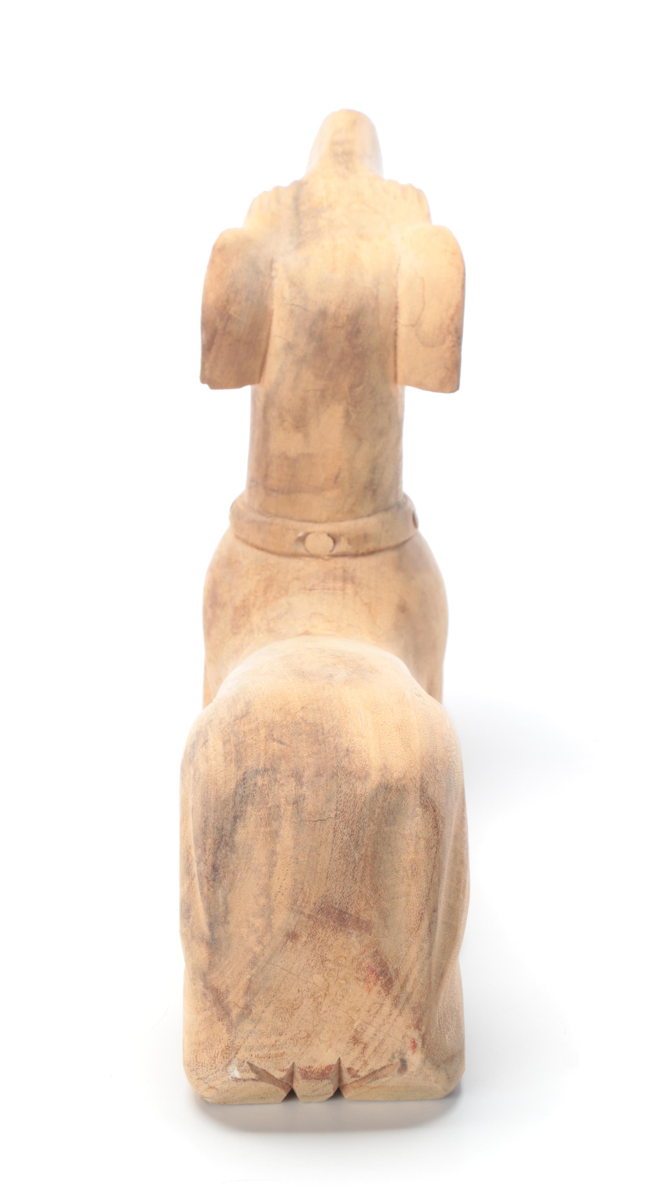 Hand-Carved Wooden Greyhound Statue