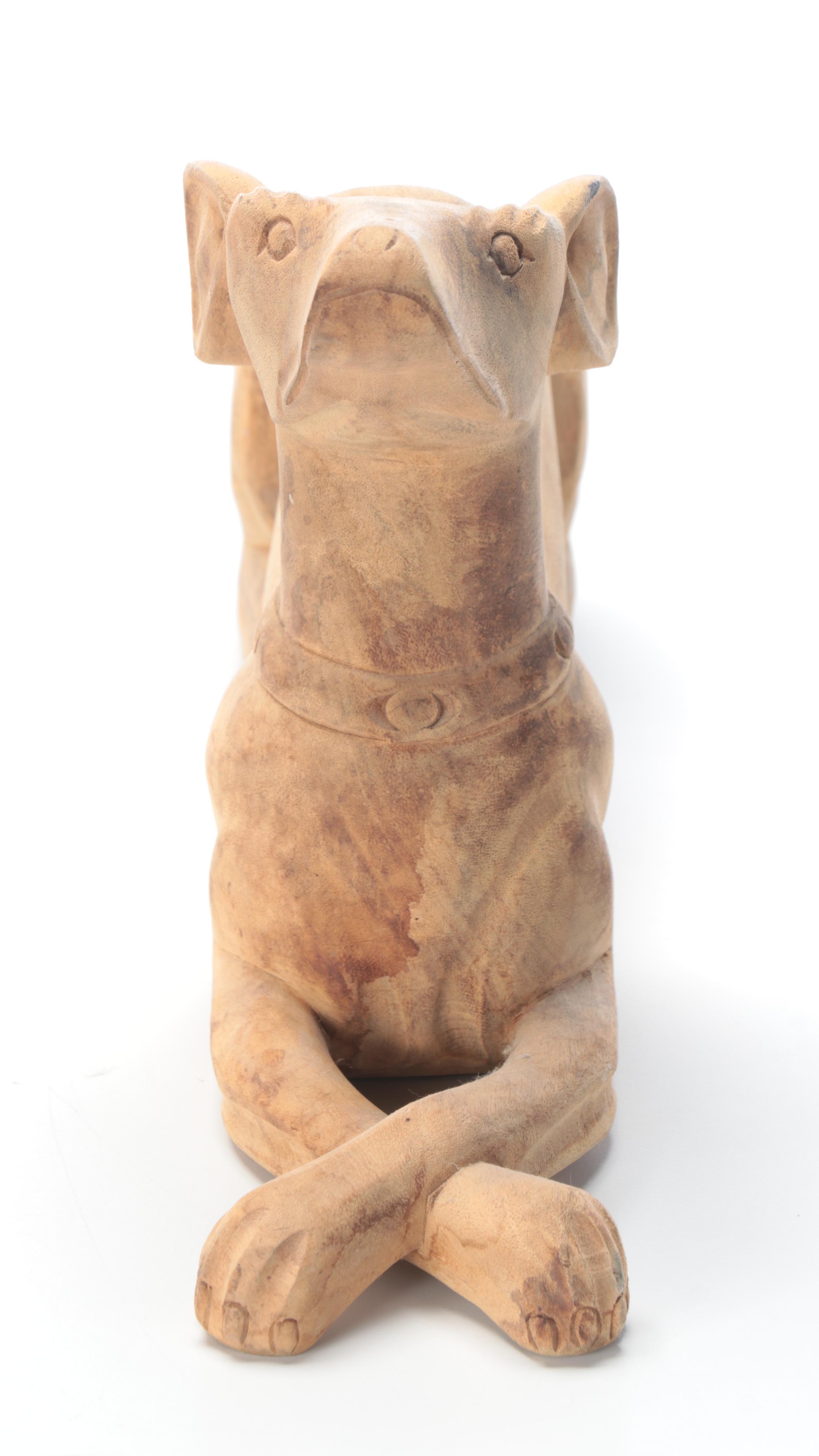 Hand-Carved Wooden Greyhound Statue