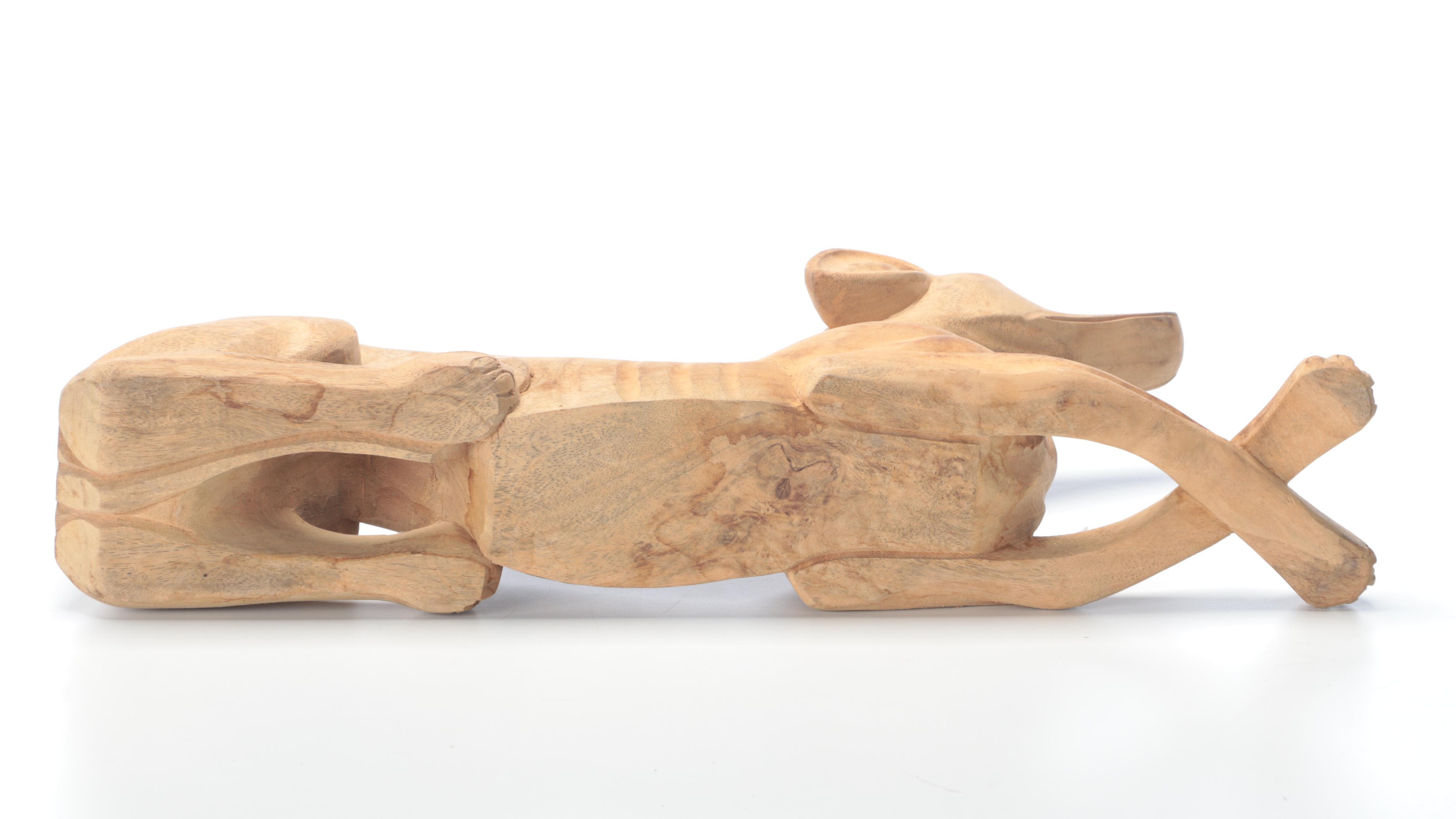 Hand-Carved Wooden Greyhound Statue