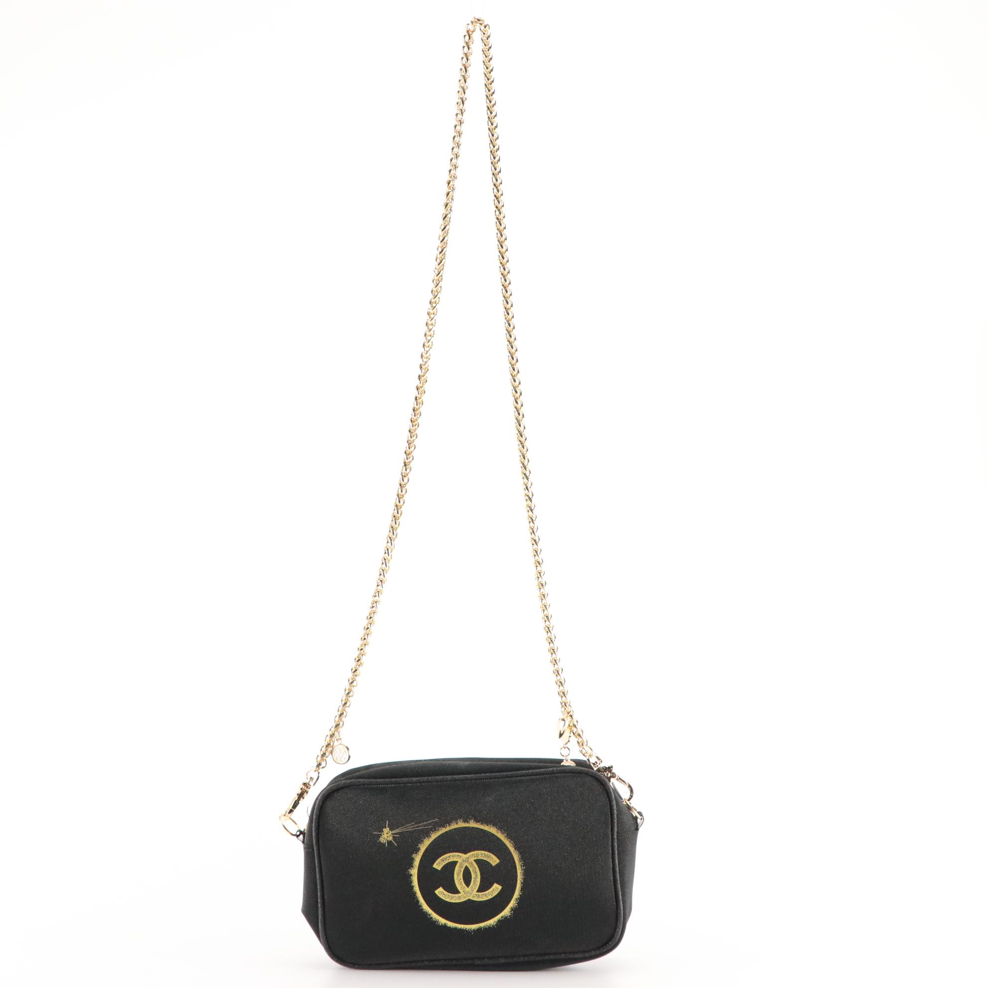 Chanel Limited Edition Black Glitter and Gold Zip Crossbody with Chain Strap