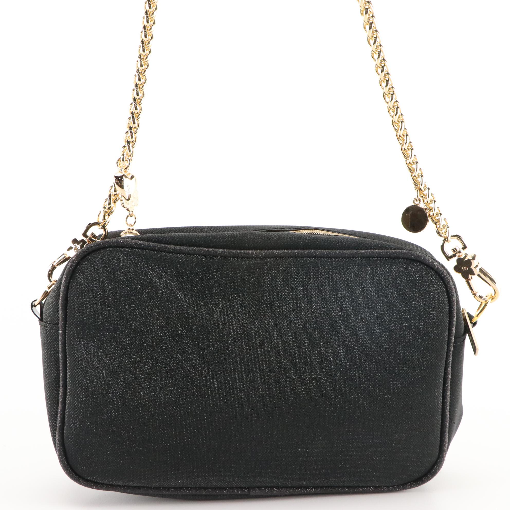 Chanel Limited Edition Black Glitter and Gold Zip Crossbody with Chain Strap