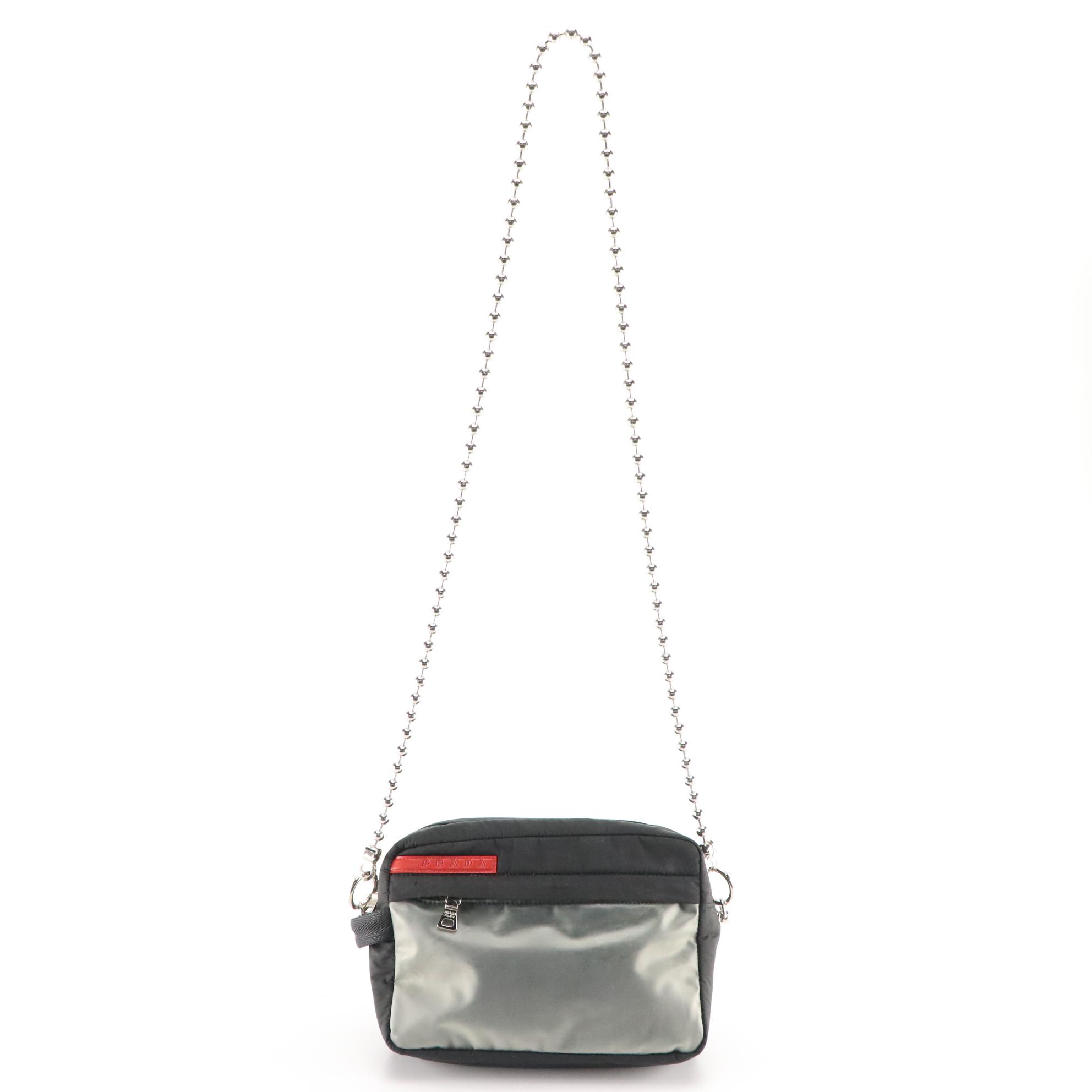 Prada Sport Tessuto Nylon and Vinyl Zip Pouch Crossbody with Ball Chain Strap