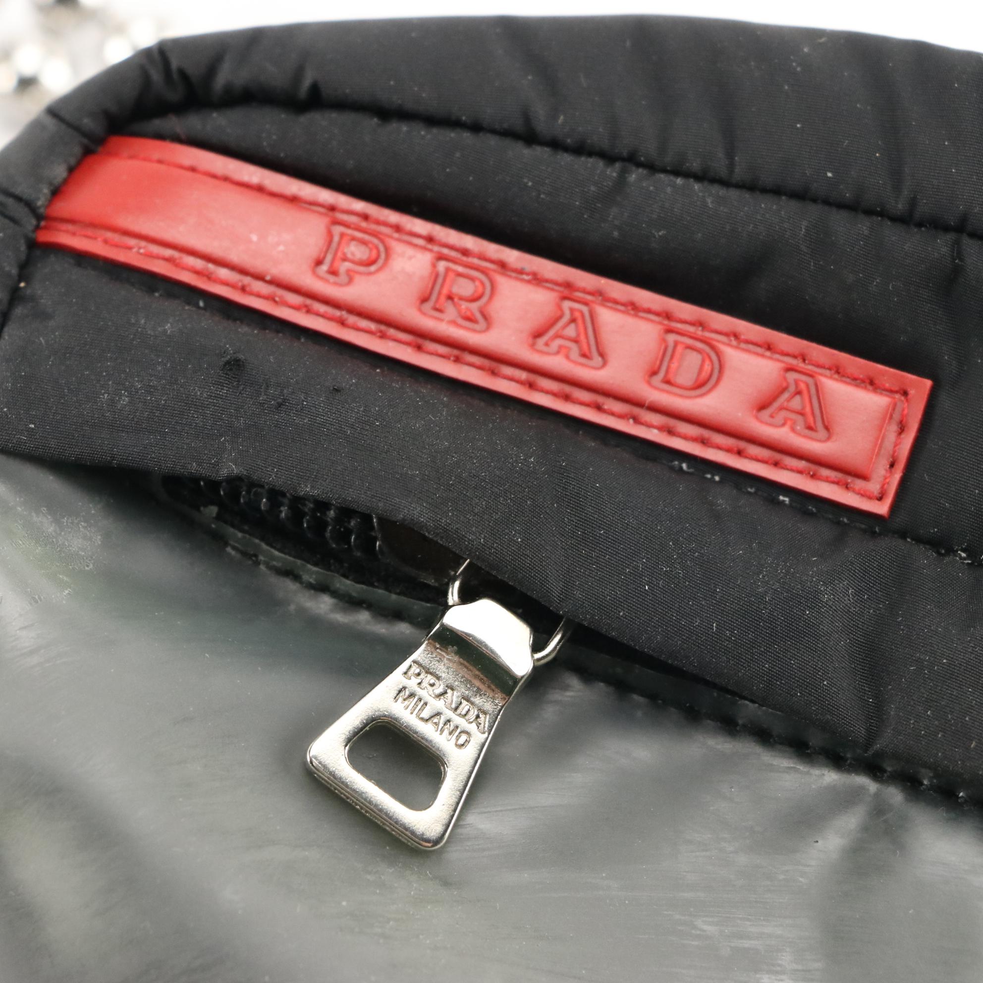 Prada Sport Tessuto Nylon and Vinyl Zip Pouch Crossbody with Ball Chain Strap