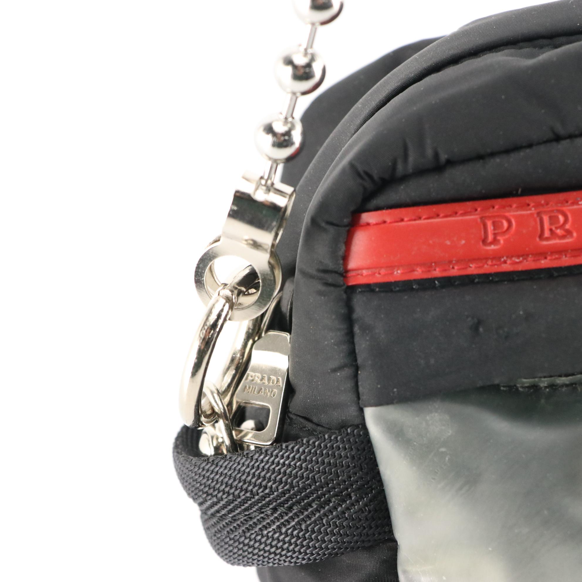Prada Sport Tessuto Nylon and Vinyl Zip Pouch Crossbody with Ball Chain Strap