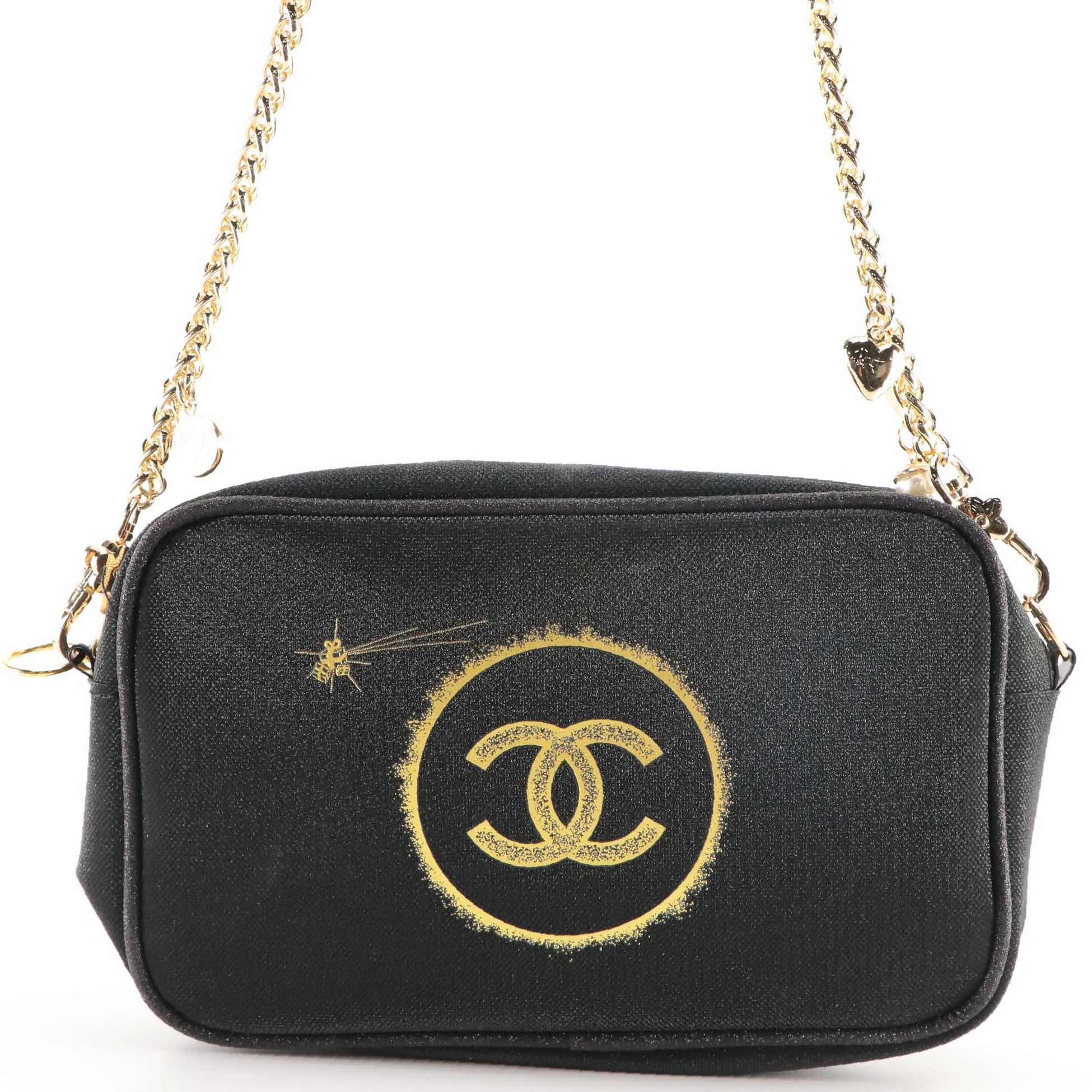 Chanel Limited Edition Black Glitter and Gold Zip Crossbody with Chain Strap