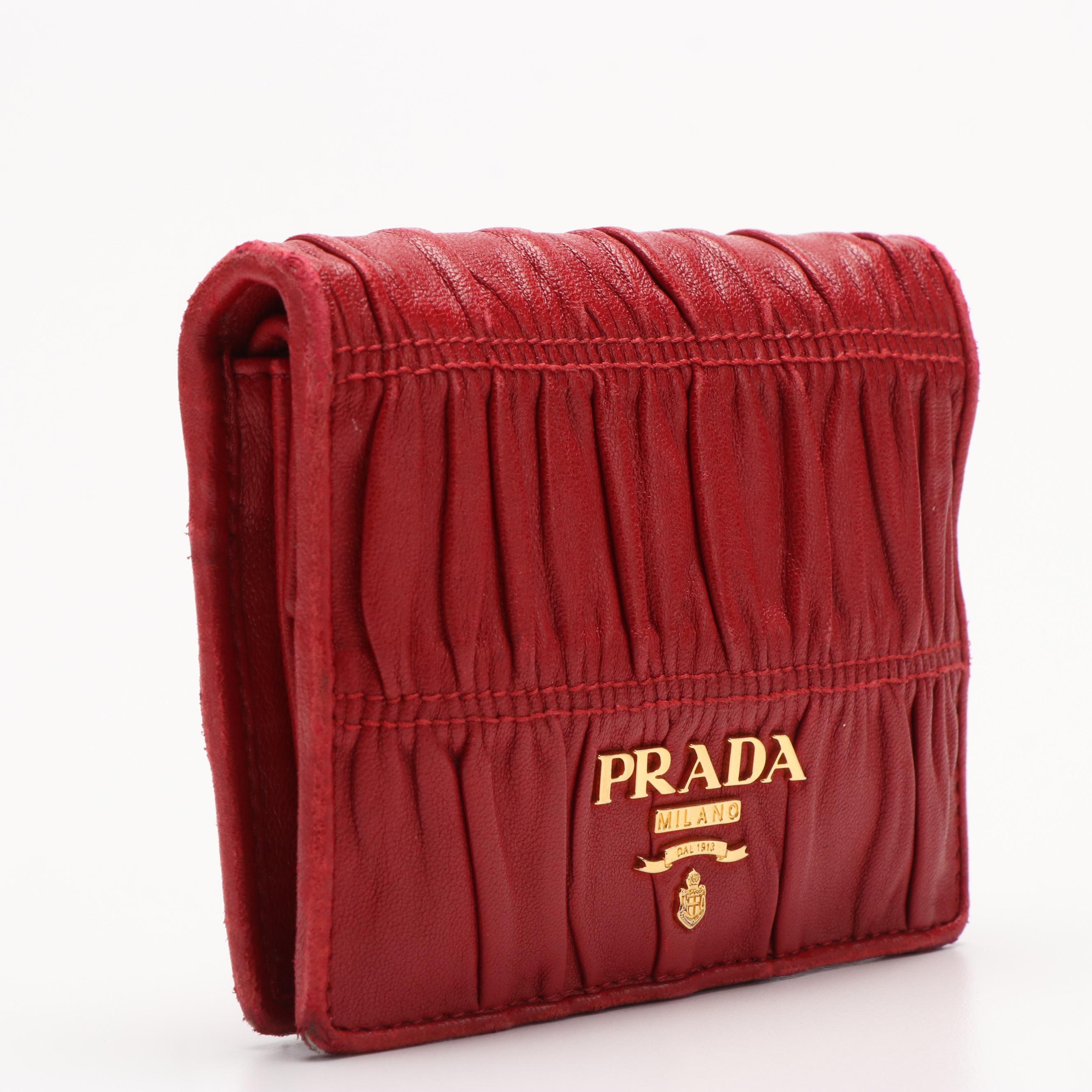 Prada Compact Wallet in Gathered Red Nappa Gaufre Leather