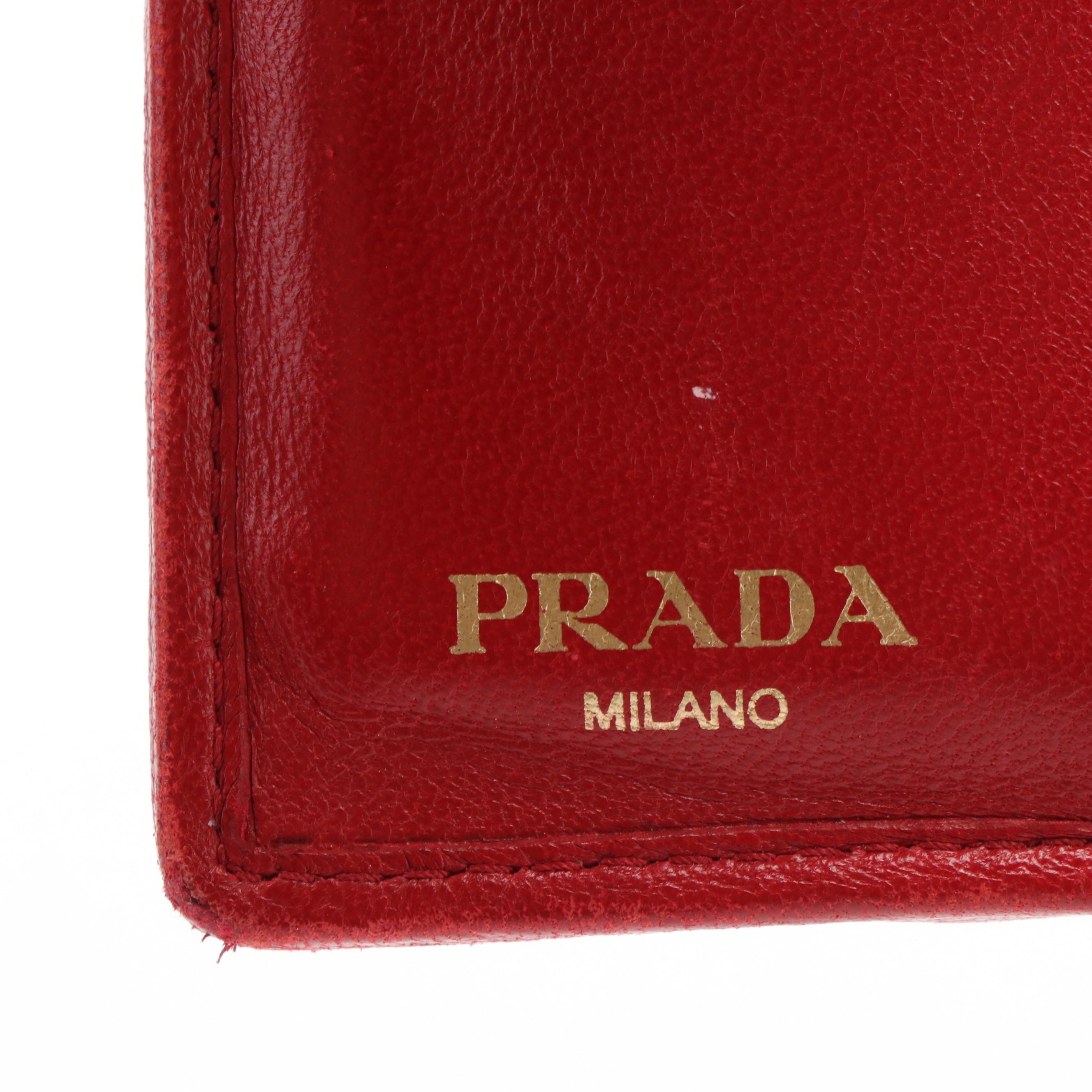 Prada Compact Wallet in Gathered Red Nappa Gaufre Leather