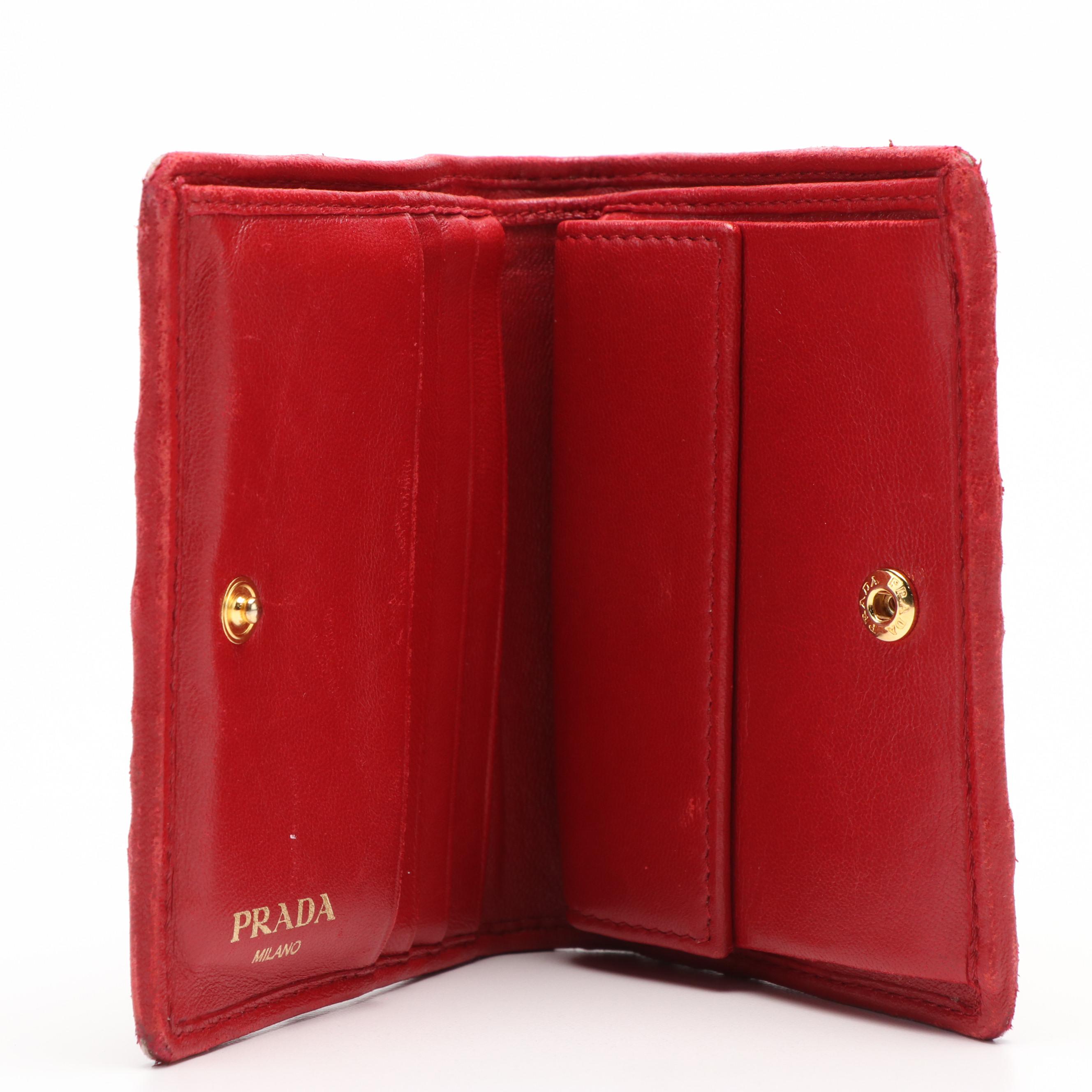 Prada Compact Wallet in Gathered Red Nappa Gaufre Leather
