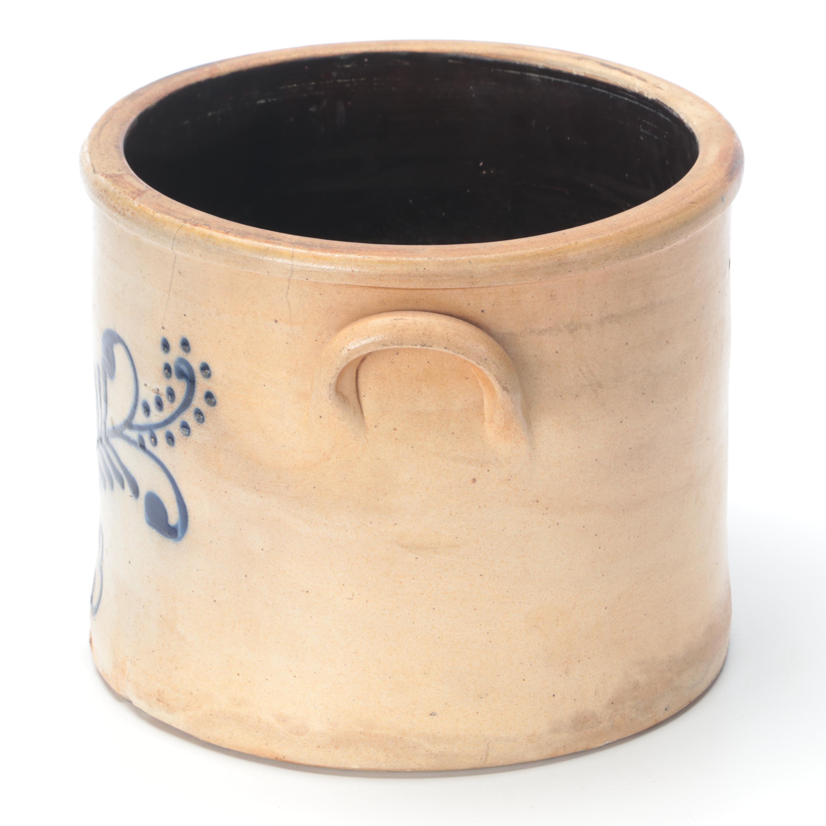 3 Gallon Stoneware Crock with Freehand Cobalt Design, 19th Century