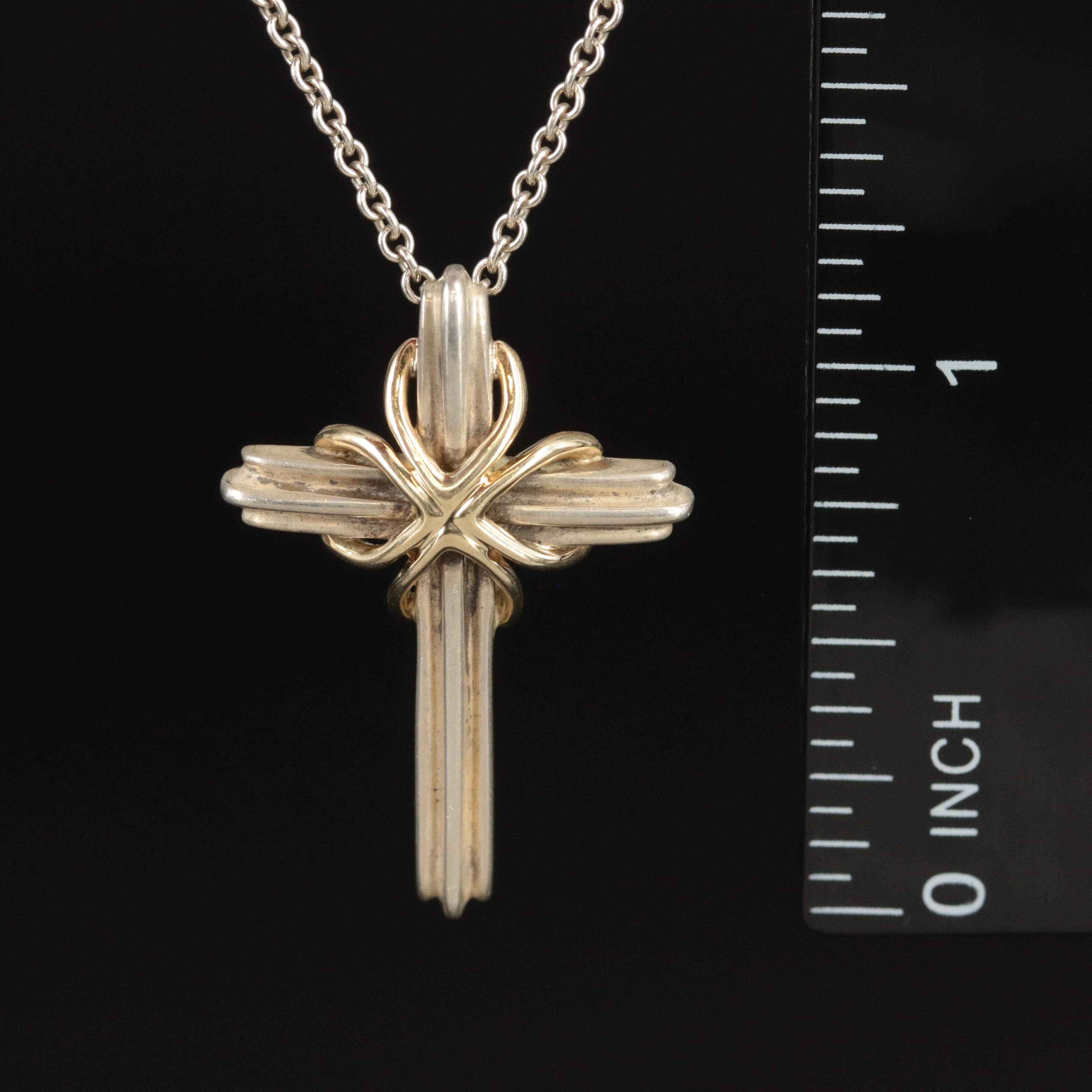 Tiffany & Co. "Signature" Sterling and 18K Cross Necklace