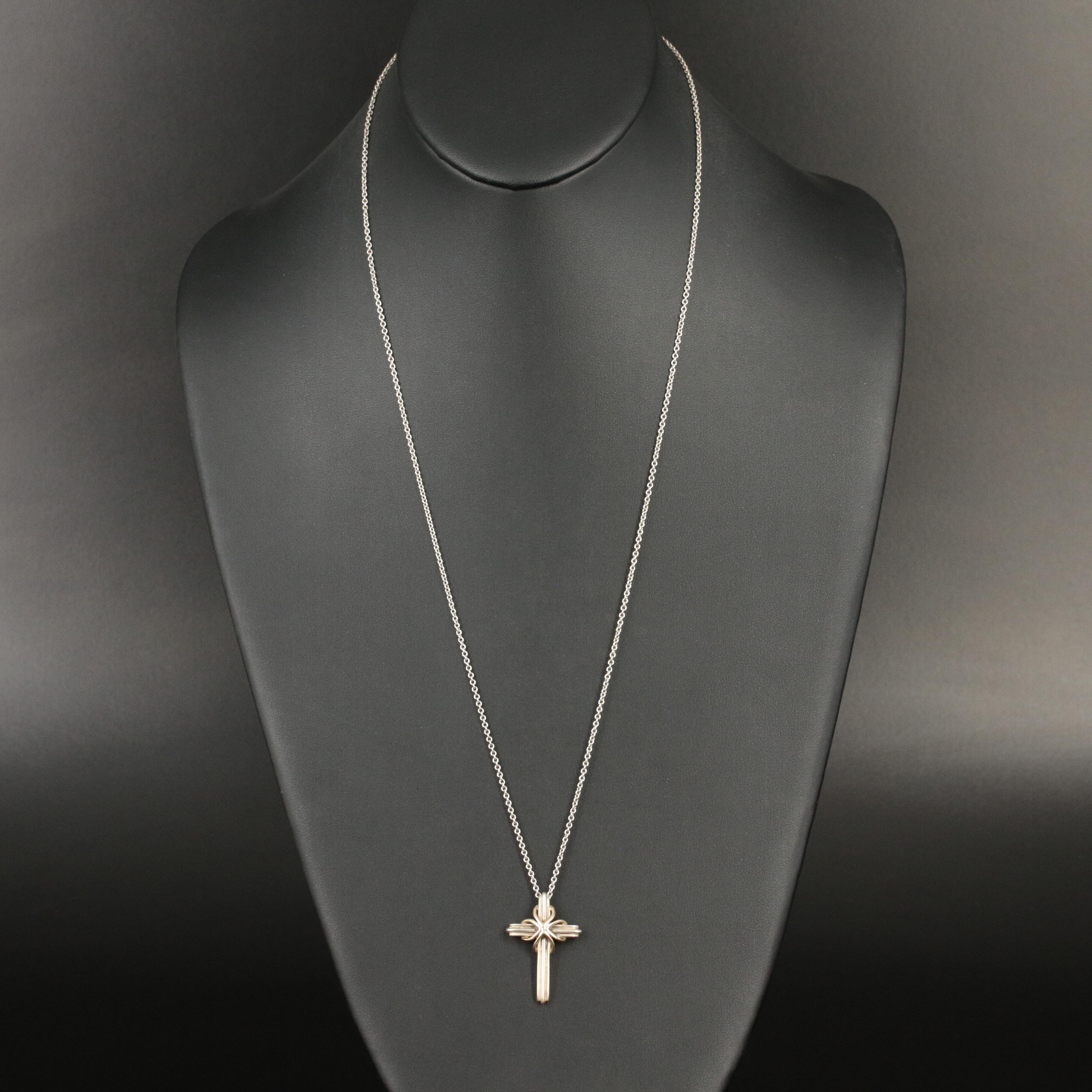 Tiffany & Co. "Signature" Sterling and 18K Cross Necklace
