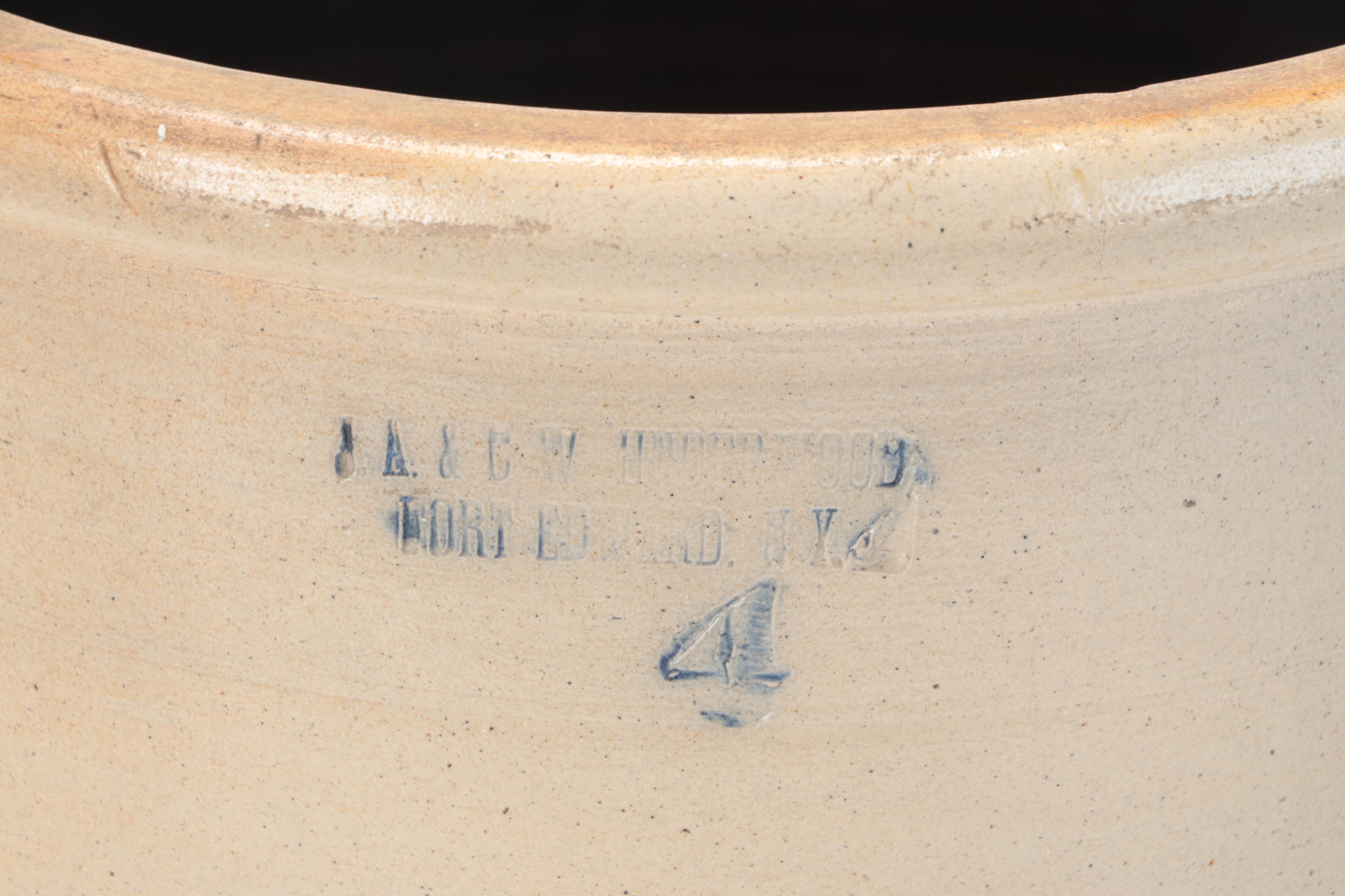 J A & C W Underwood Salt Glazed Stoneware Crock with Freehand Cobalt Design