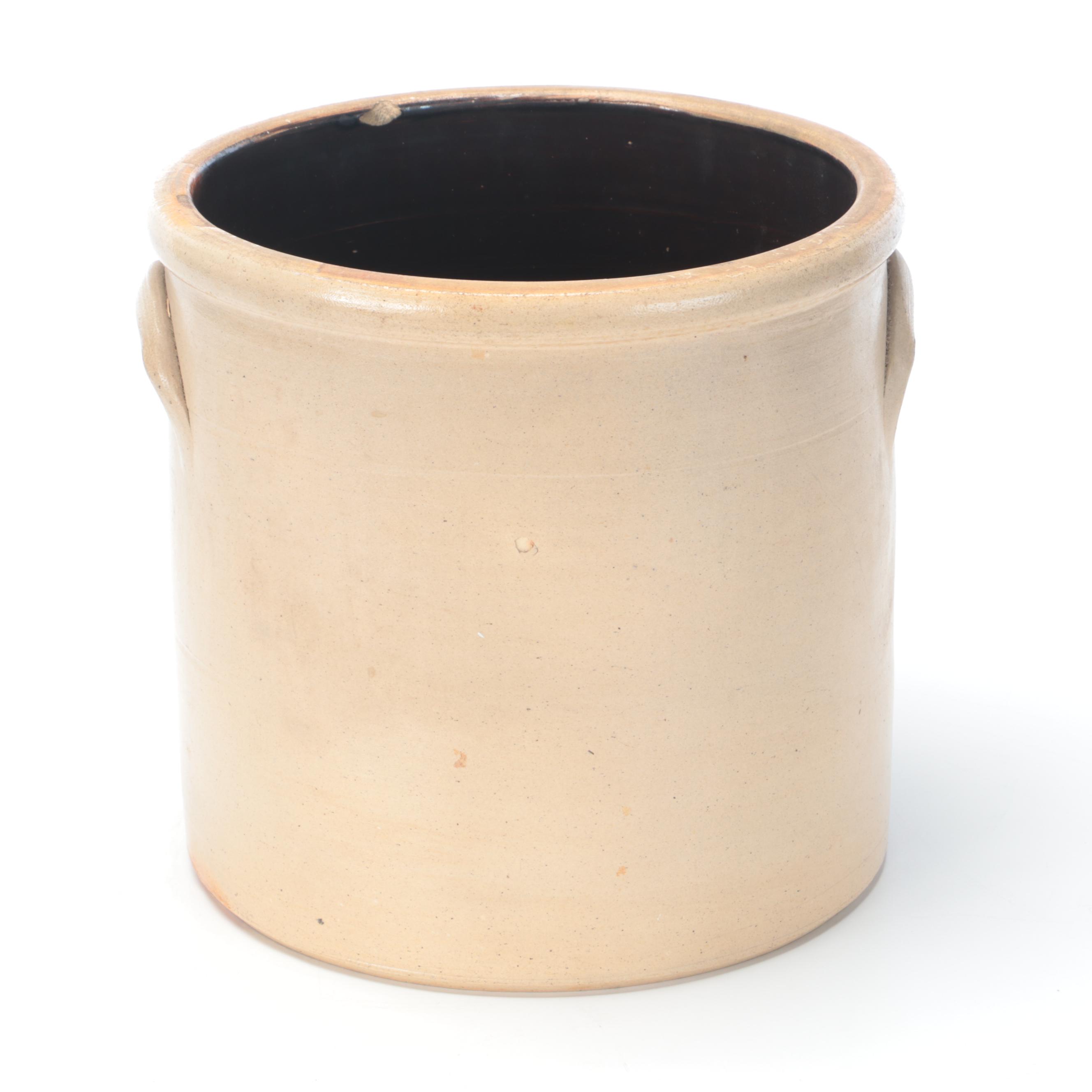 J A & C W Underwood Salt Glazed Stoneware Crock with Freehand Cobalt Design