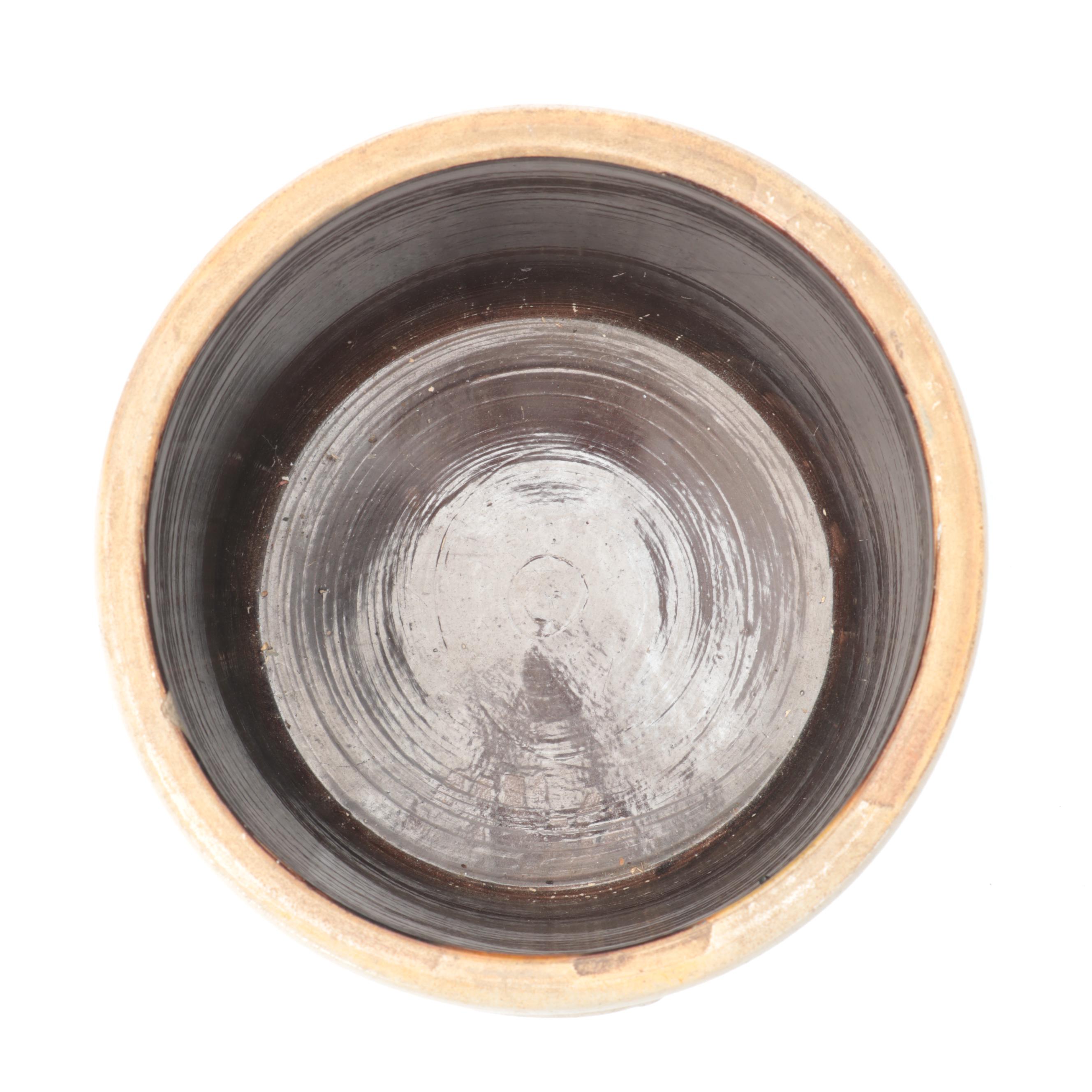 J A & C W Underwood Salt Glazed Stoneware Crock with Freehand Cobalt Design