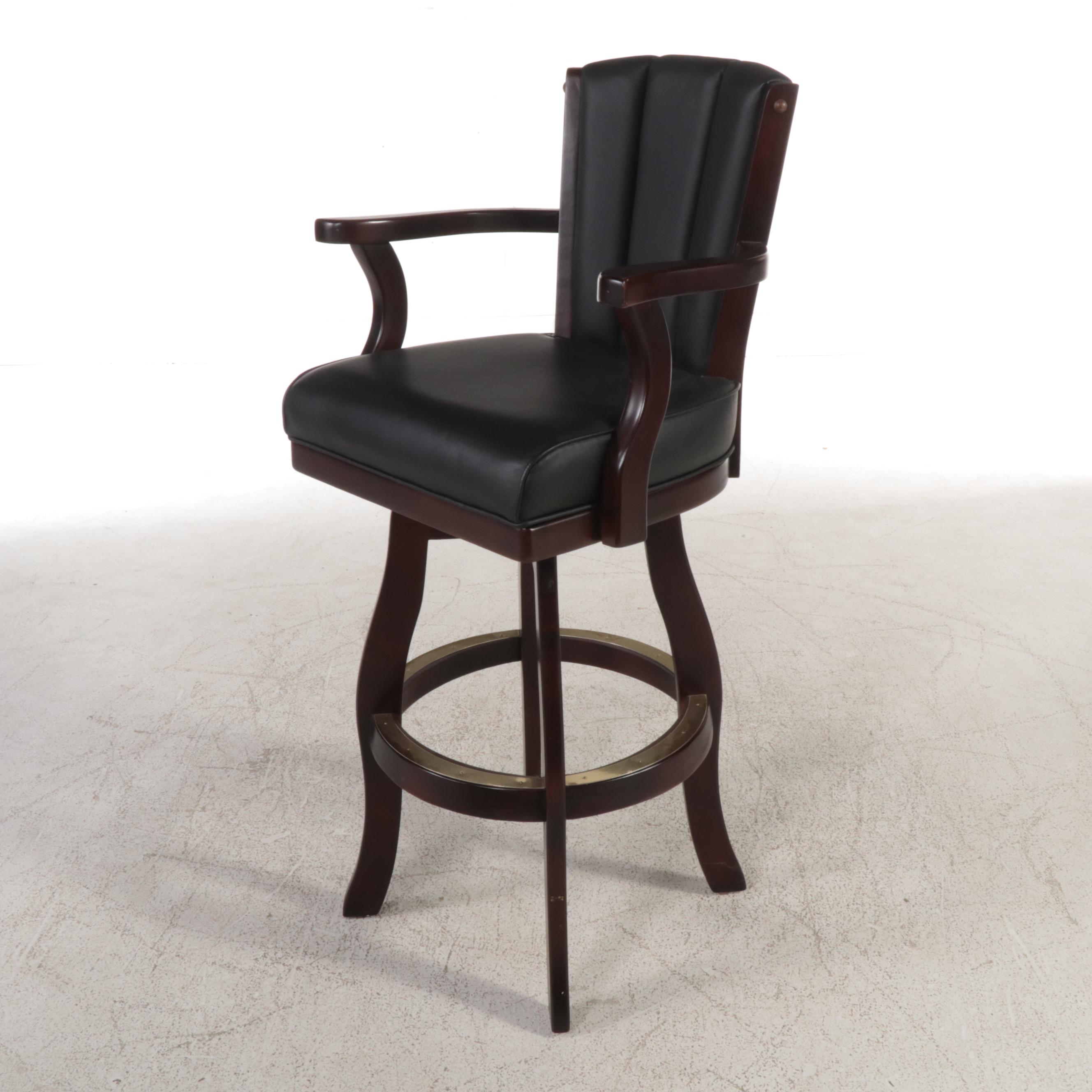 Three Beach Mfg. MahoganyStained and FauxLeather Swivel Bar Stools EBTH