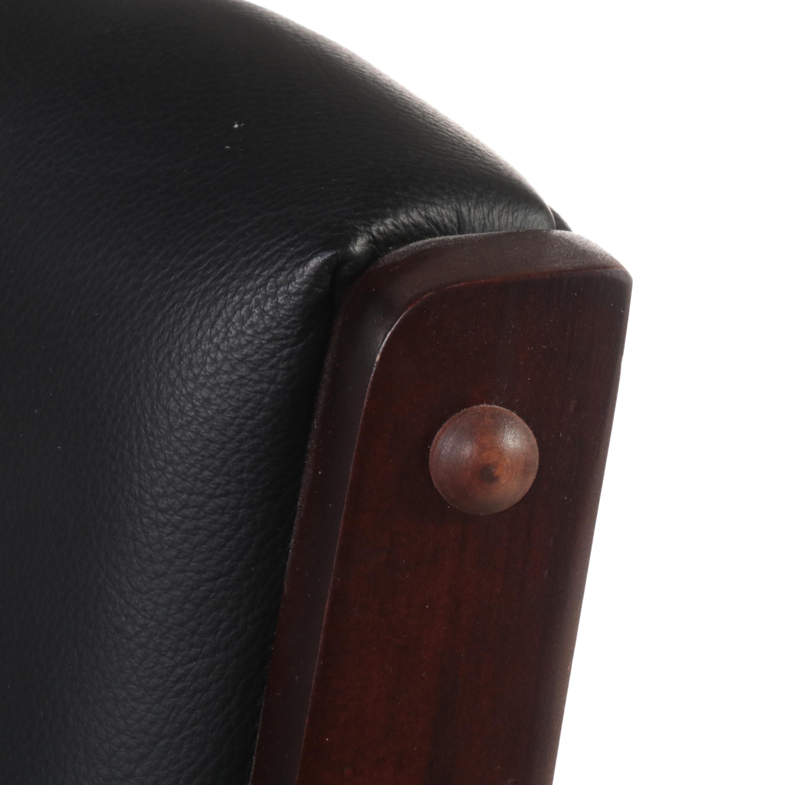 Three Beach Mfg. Mahogany-Stained and Faux-Leather Swivel Bar Stools