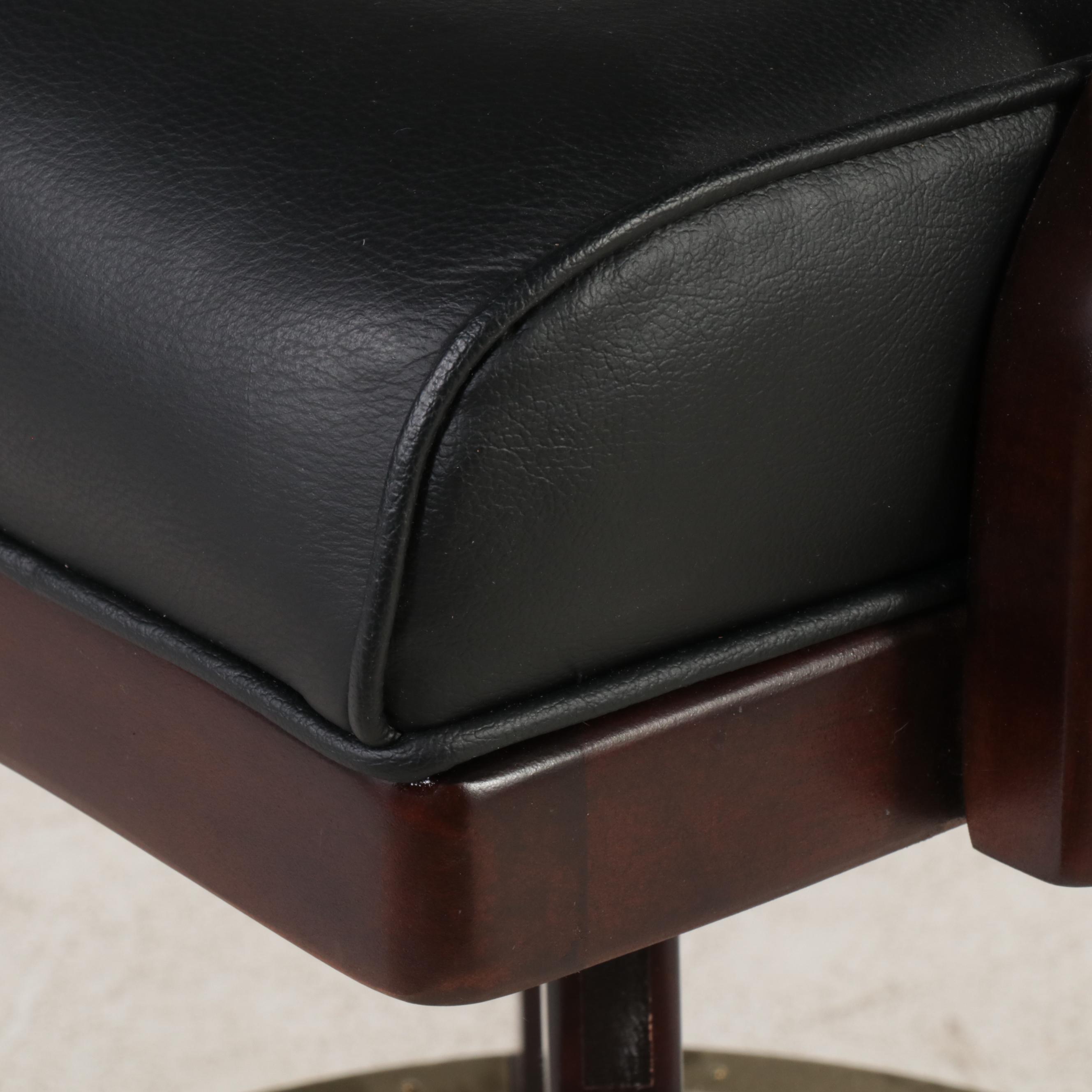 Three Beach Mfg. MahoganyStained and FauxLeather Swivel Bar Stools EBTH