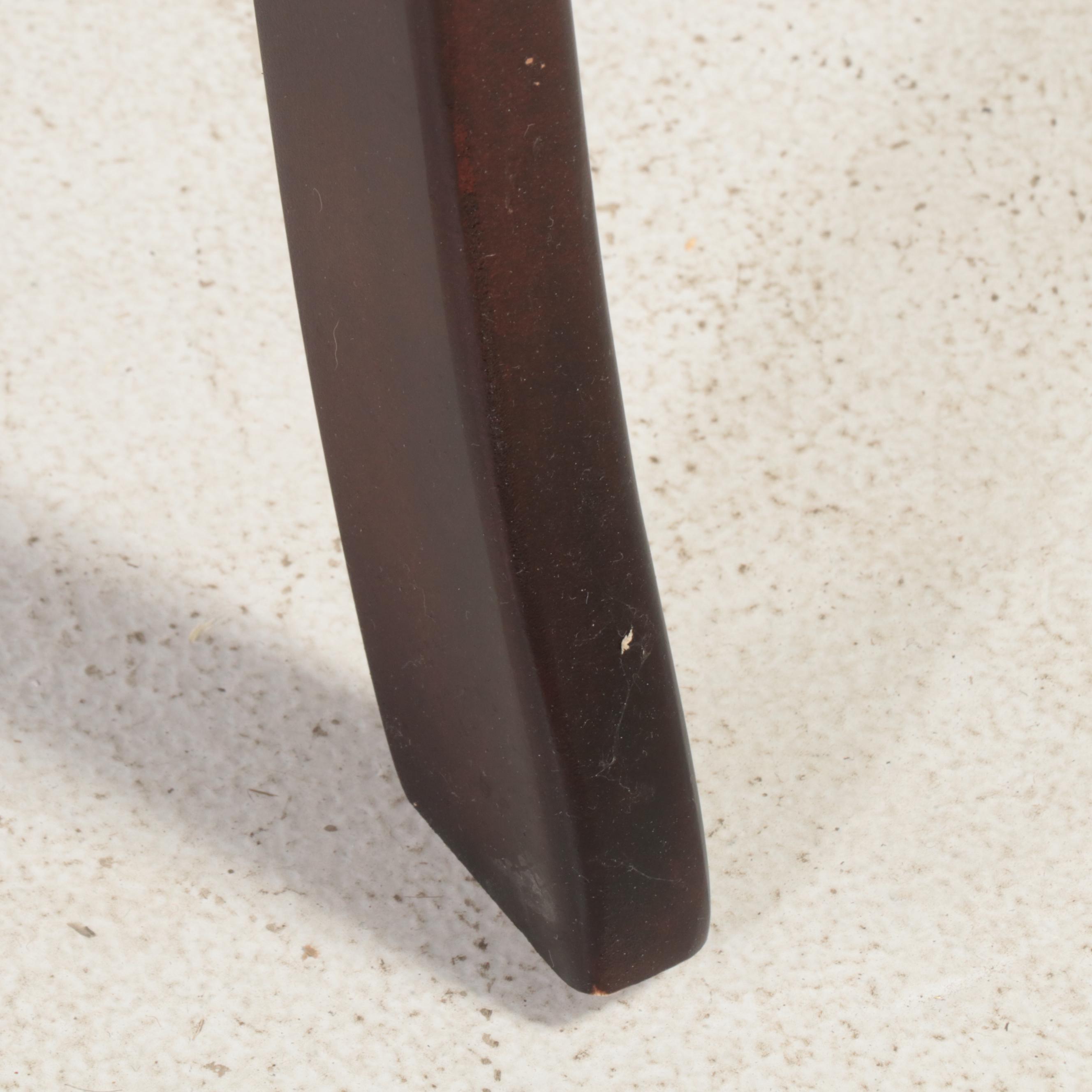 Three Beach Mfg. MahoganyStained and FauxLeather Swivel Bar Stools EBTH