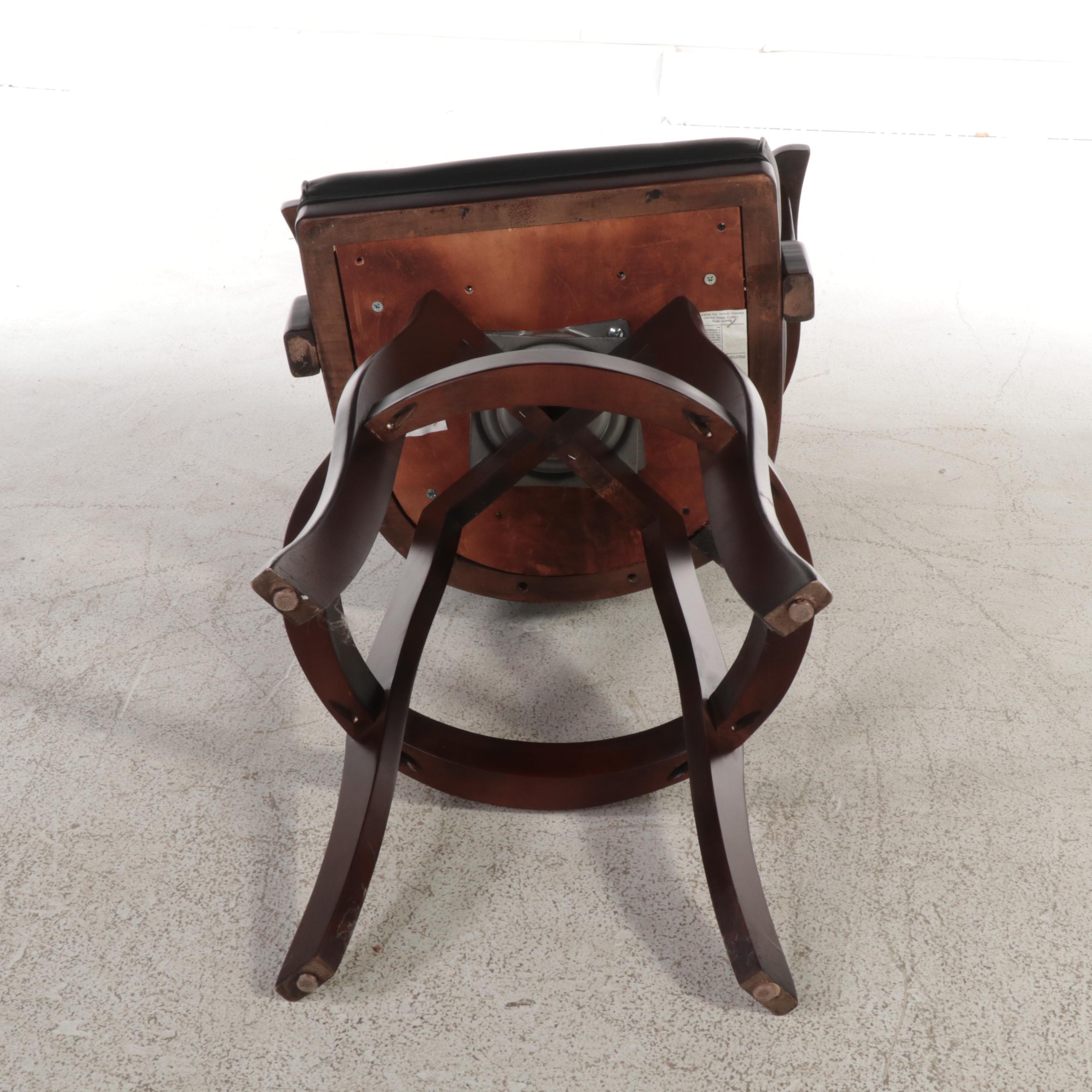 Three Beach Mfg. Mahogany-Stained and Faux-Leather Swivel Bar Stools
